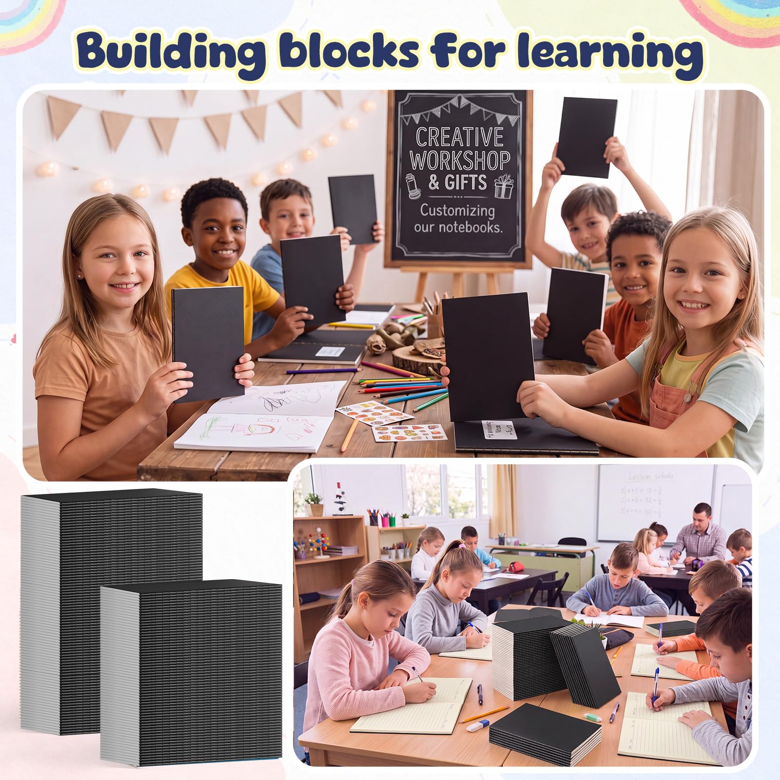 Handepo Paquete de 100 cuadernos de papel kraft A5 rayados, tapa suave, bloc de notas de composición de papel kraft para niñas, estudiantes, oficina, suministros escolares (negro)