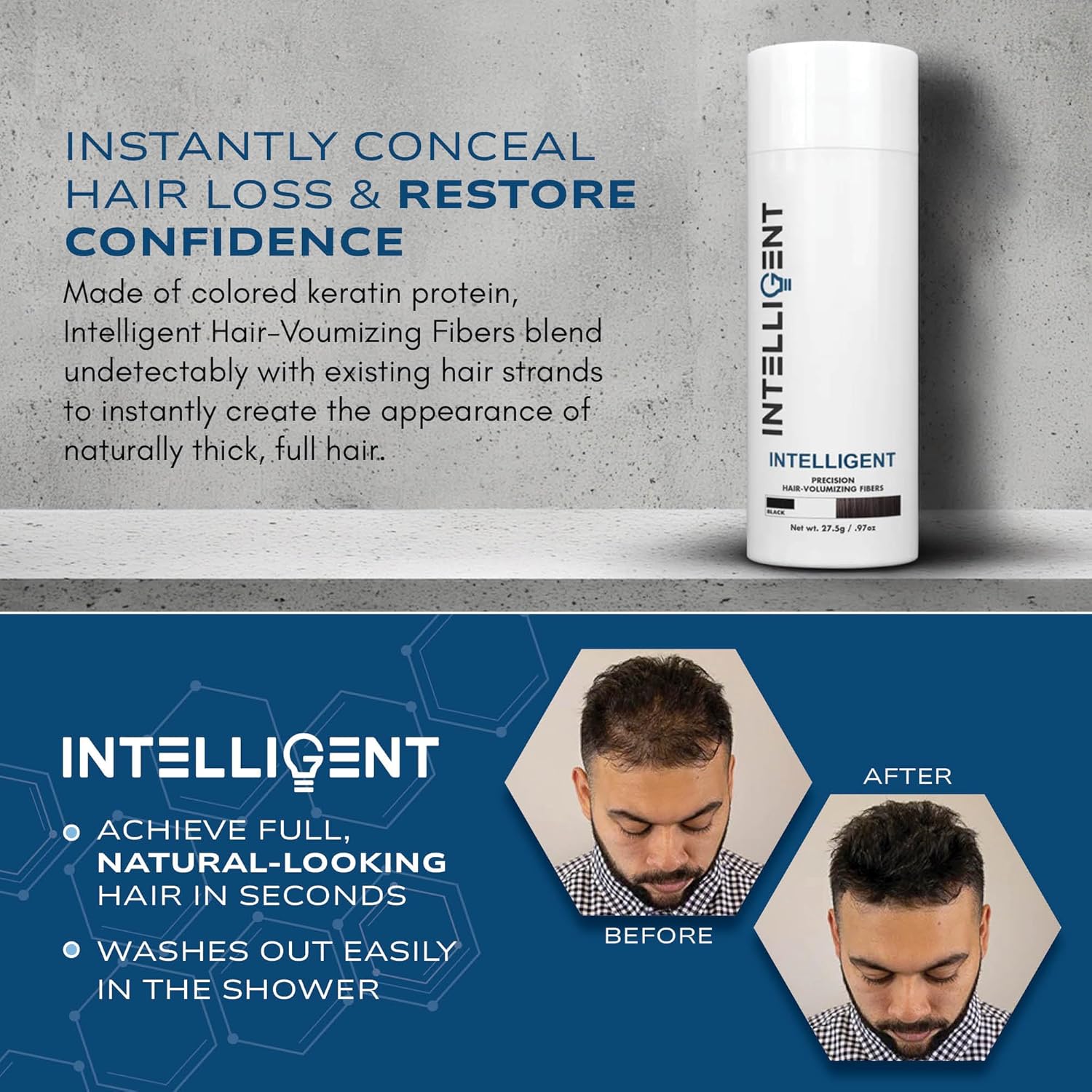 Intelligent Precision Hair-Volumizing Fibers (Black) | Undetectably Fill in Thinning Hair | 6 Shades Designed For Men or Women | 27.5g - Image 2