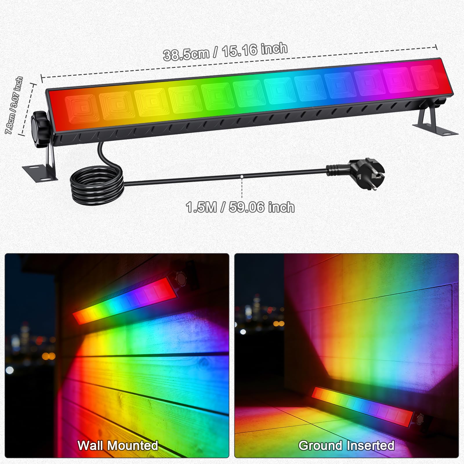 CREATESTAR Faretto LED RGB Esterno 30W, Barra LED RGB da Esterno con APP Bluetooth e Telecomando 2.4G, Memoria Funzione, Funzione Timer, IP66 Impermeabile Proiettore RGB per Bar Feste Giardino