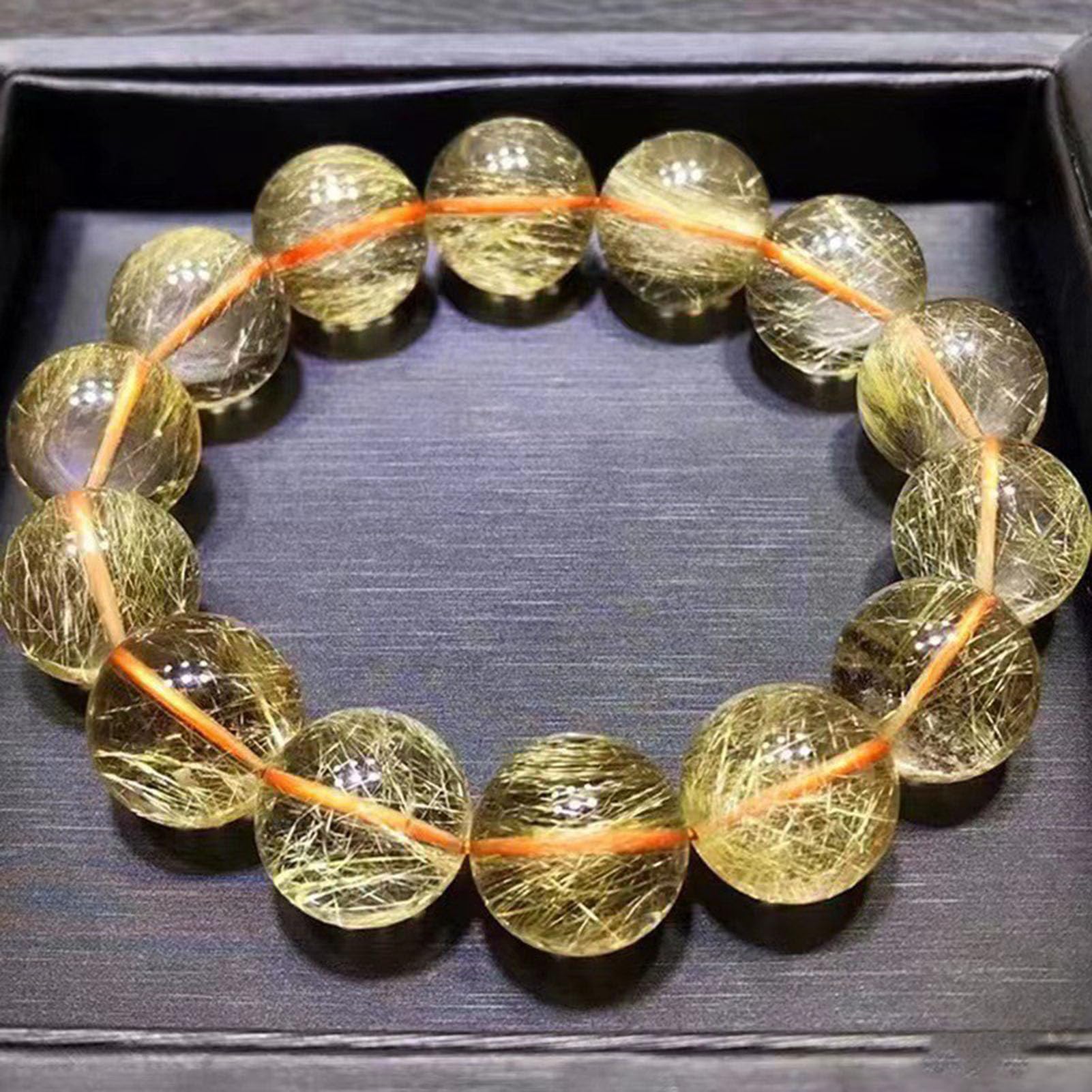 Natürliches Citrin- und Gold-Rutilquarz-Armband für Damen und Herren, echte Kristall-Heilperlen, Verstellbarer Stretch-Steinschmuck für Fülle, Reichtum, Positivität und Chakra,7MM