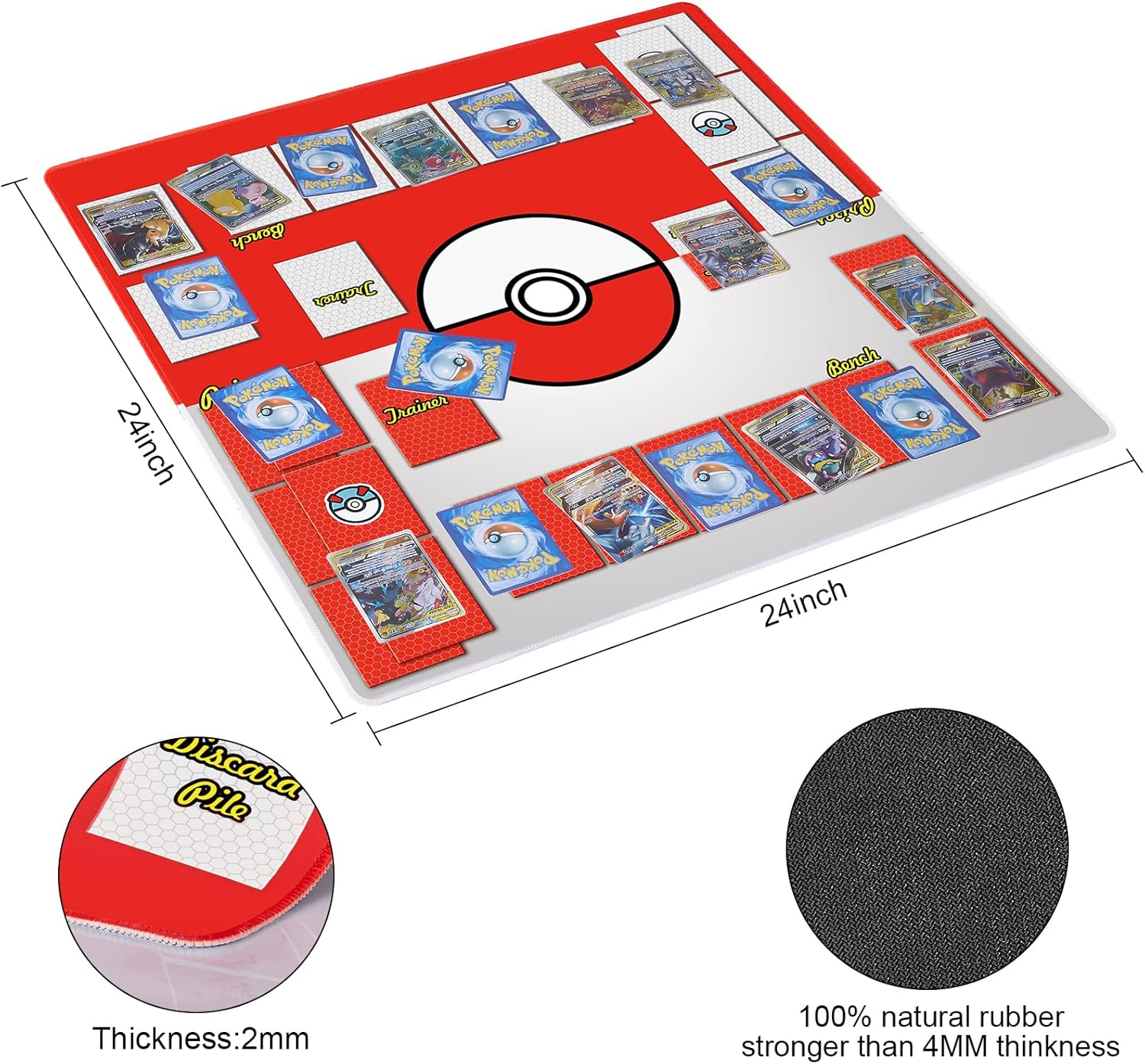 Playmat for Pokemon Trading Card Game Stitched Play Mat with Tube for