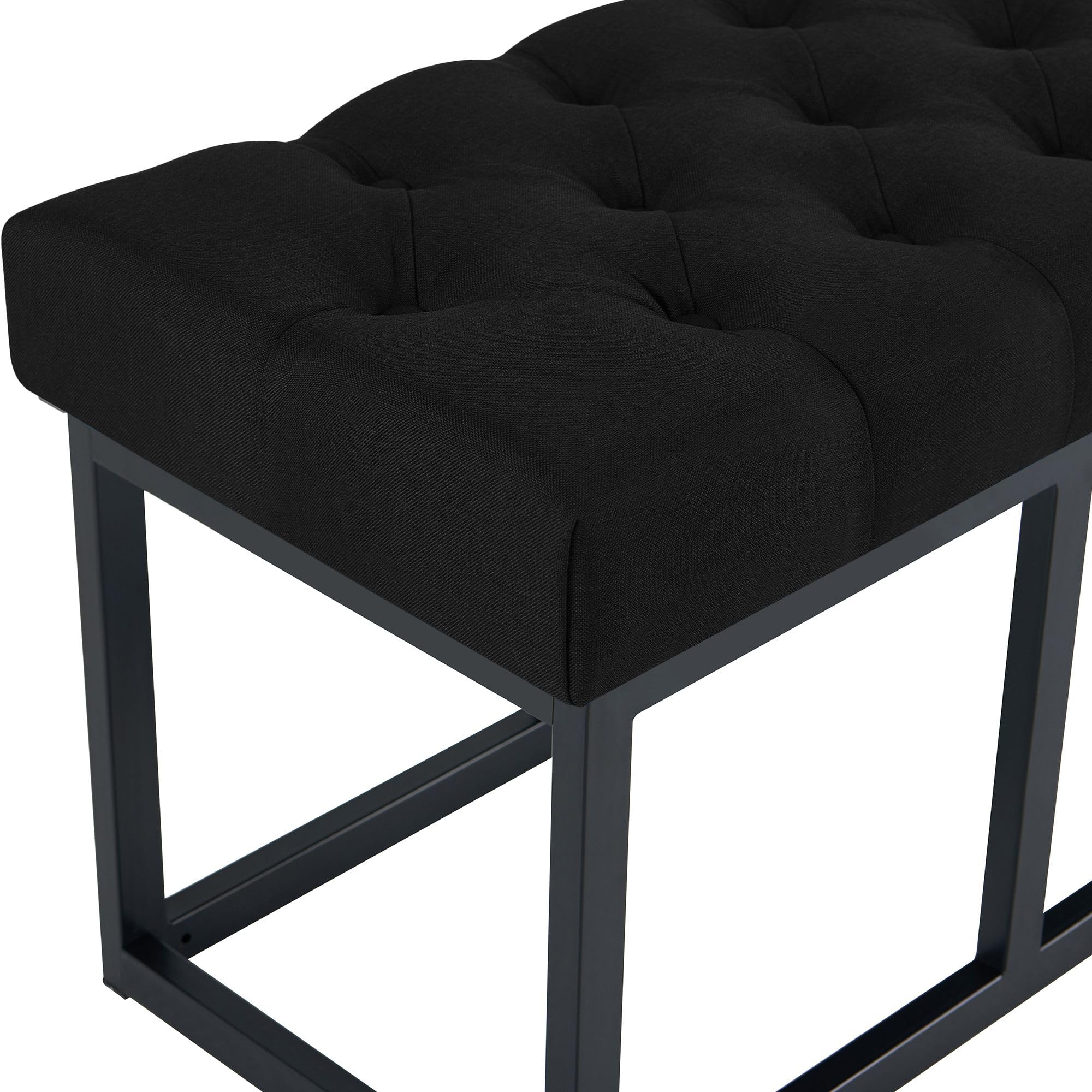 CLP Banc d Entree Amun en Tissu, Banc Rembourre en Metal Noir thermolaque, Robuste, pour Chambre, Vestibule et Dressing Couleur Noir Taille 150 cm