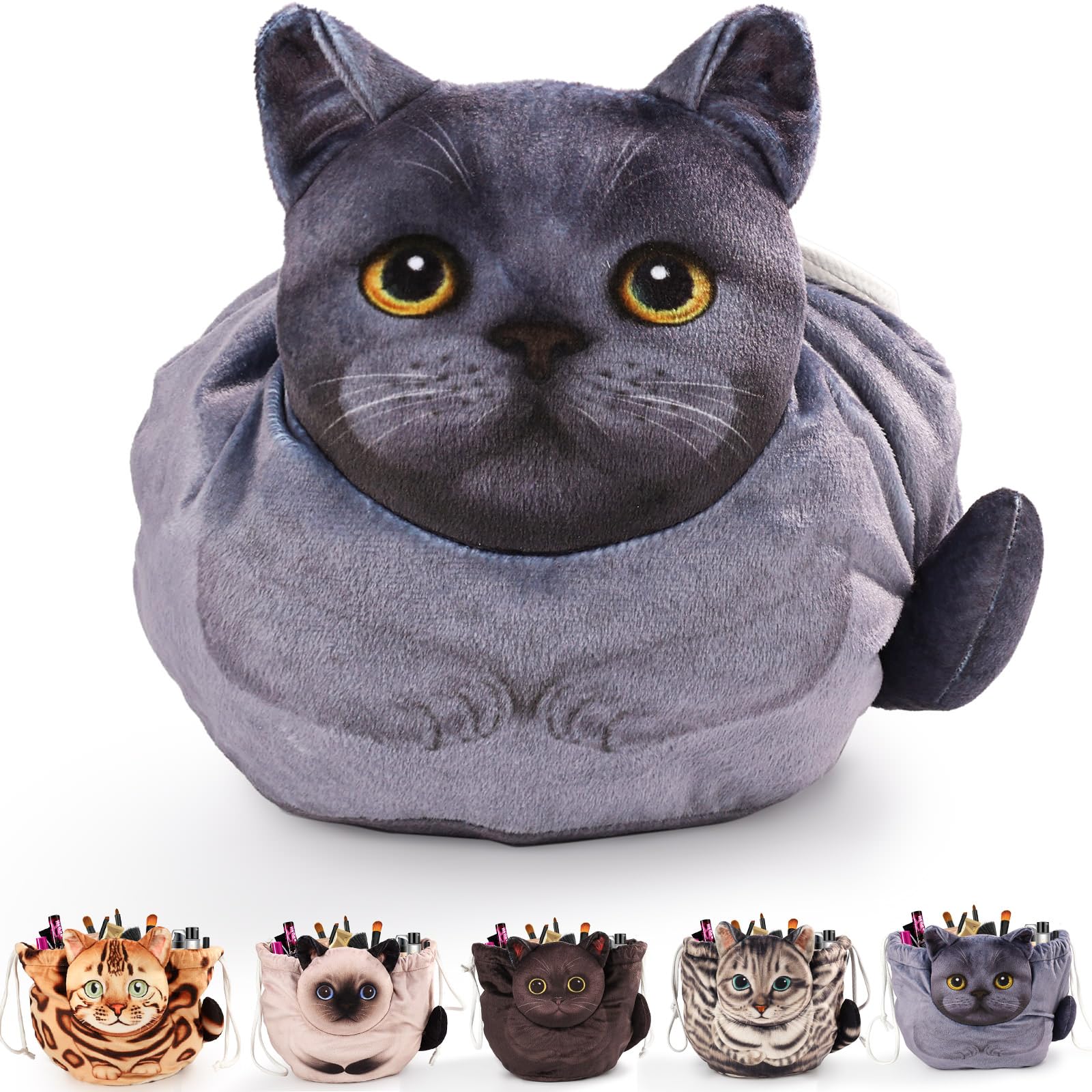 Katzen Kosmetiktasche Kordelzug,Schminktasche Groß,Tragbare Make up Organizer Tasche,Reise Aufbewahrungstasche,Geschenke FüR Katzenliebhaber