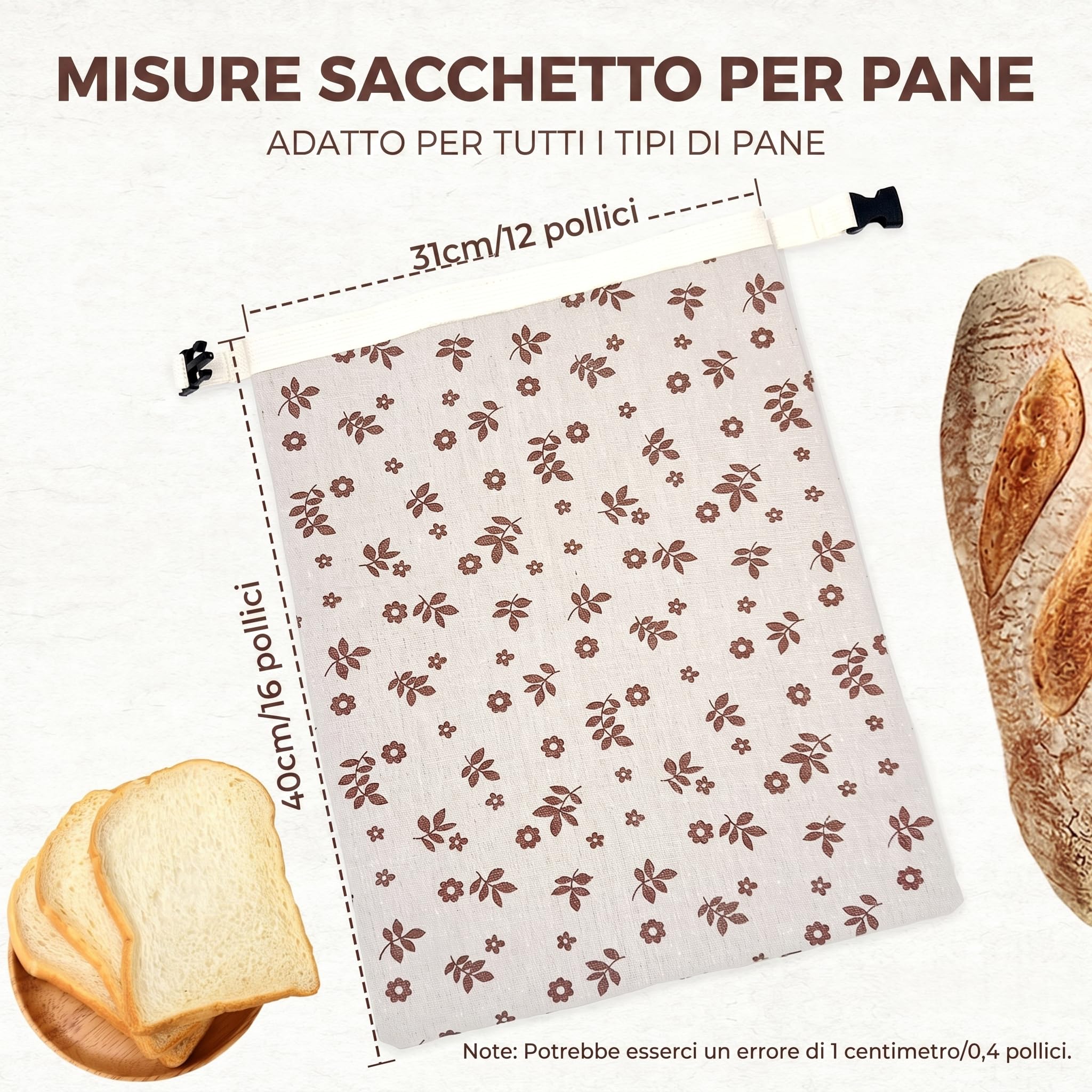biorito sacchetti pane cera d'api, Sacchetti per il Pane in Cotone Biologico e Cera d’Api Naturale 43x33 cm 1 Pezzi Sacchetto Pane Riutilizzabile Traspirante per Pane Artigianale