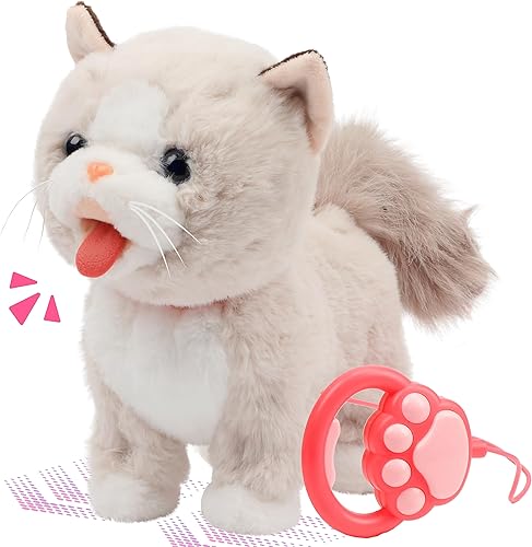 Easfan Peluche de gatito que camina de 12 pulgadas con correa de control remoto, juguete musical interactivo eléctrico de peluche de gato maullando