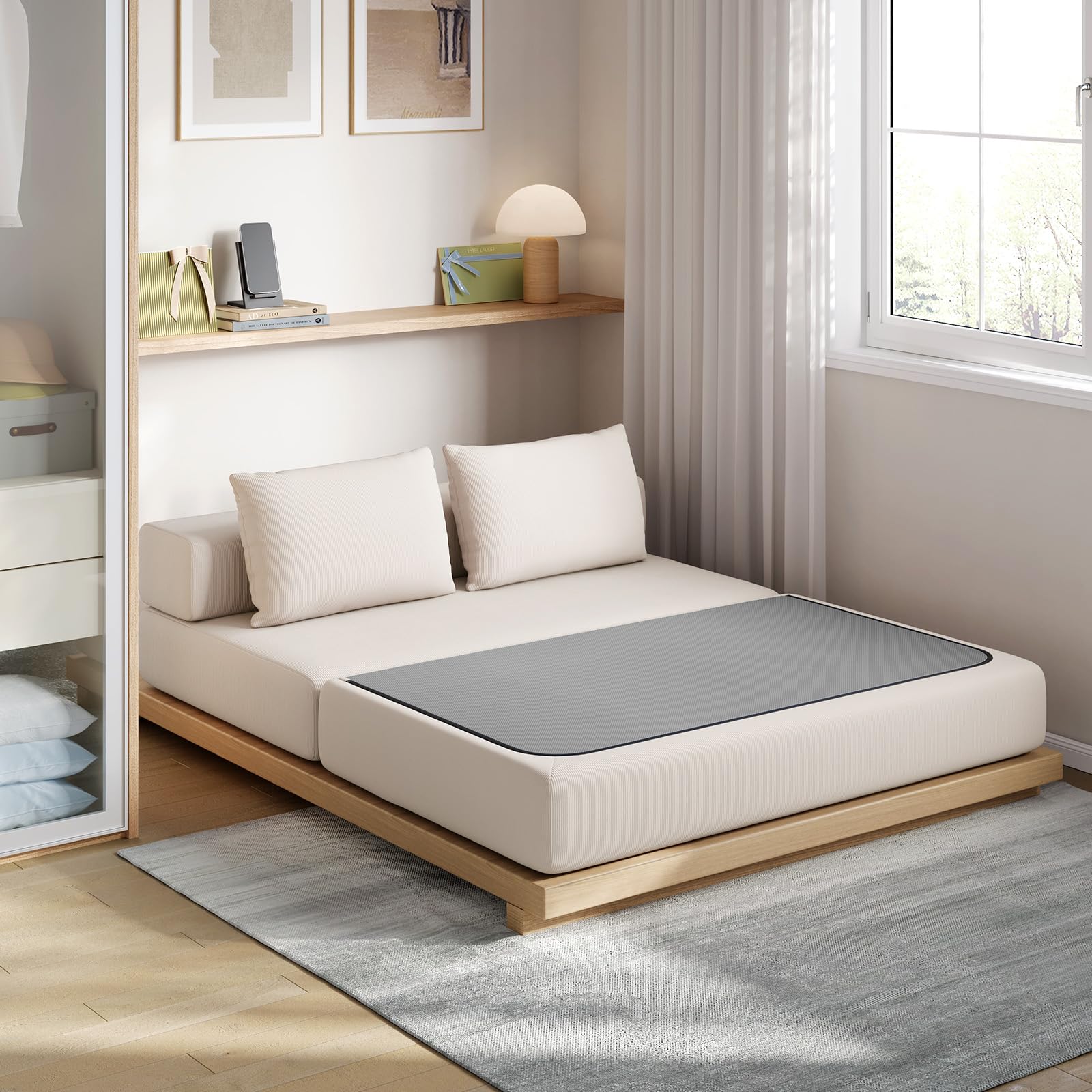 EUGAD Schlafsofa 2-Sitzer, Klappbares Bodensofa mit Kissen, Beige