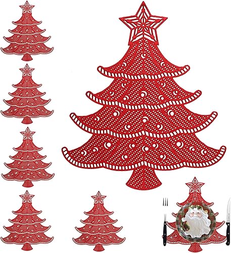 Miniatura 8 de Juego de 6 manteles individuales de copo de nieve, manteles individuales lavables de Navidad, manteles individuales de copo de nieve de vinilo con