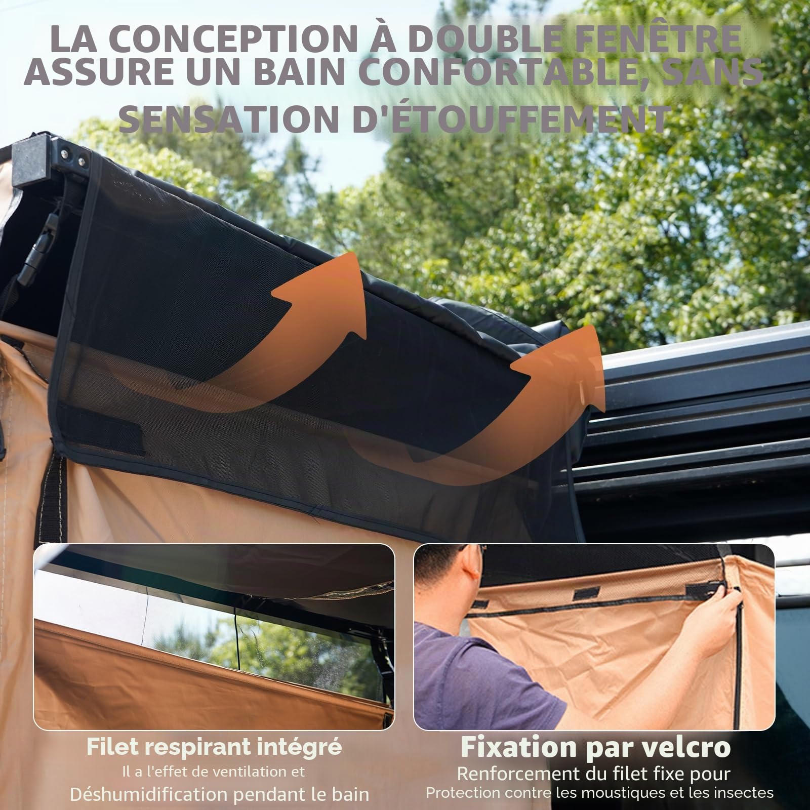 Tente de douche pour voiture, Oxford étanche, douche latérale avec lumière LED pour camping en plein air, abris de protection pour l'extérieur, montée sur barres de toit, universelle