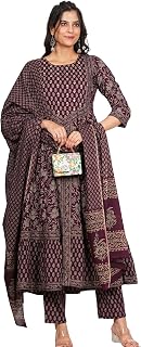 Vbuyz Women'S Floral Print With Ruffled Anarkali Cotton Stitched Kurta, Pant With Dupatta | Kurta Pant Dupatta | Kurta Set... Price In India