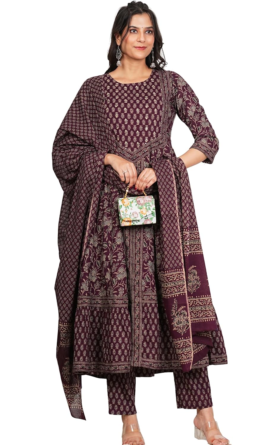 Vbuyz Women'S Floral Print With Ruffled Anarkali Cotton Stitched Kurta, Pant With Dupatta | Kurta Pant Dupatta | Kurta Set... - Review, Price and Buying Guide