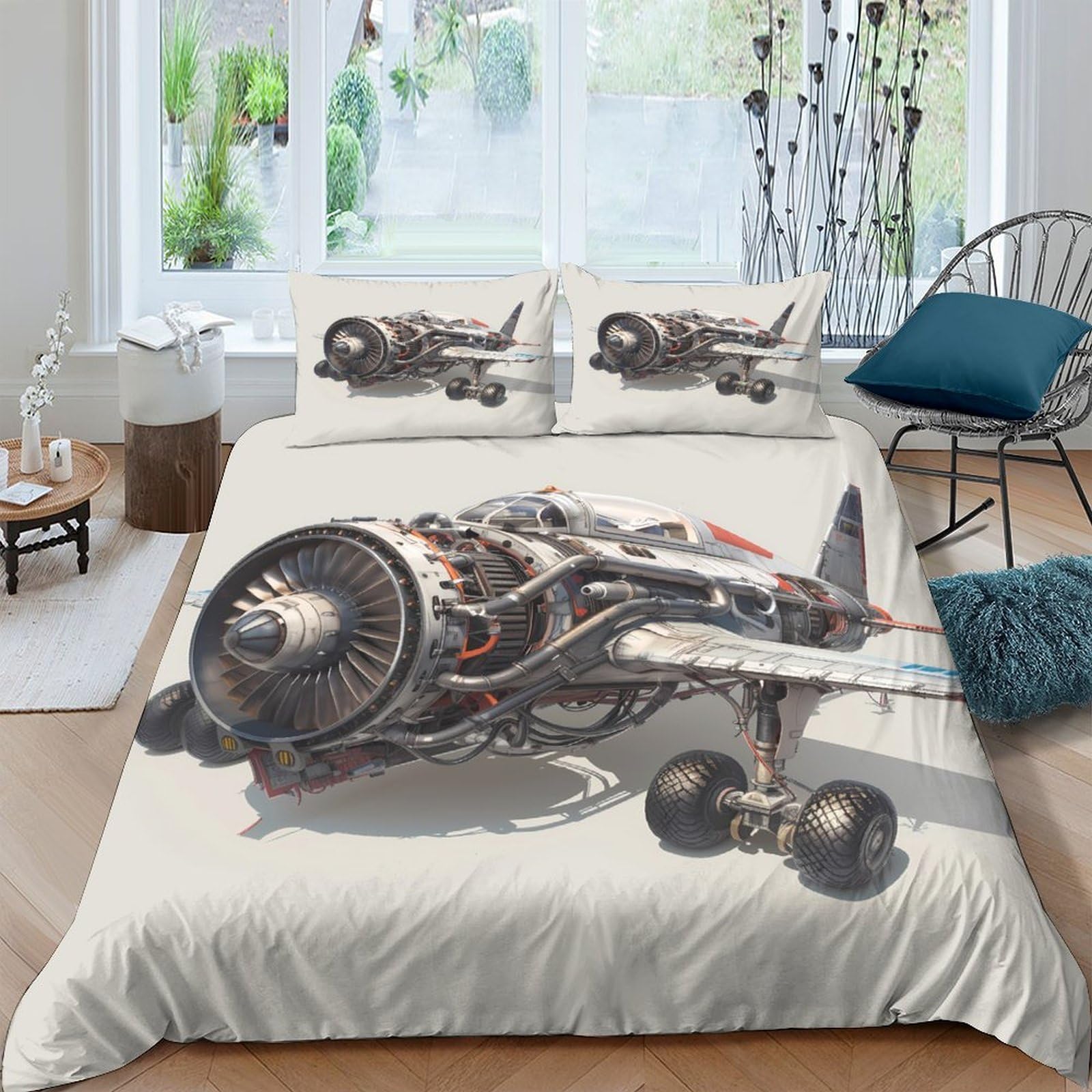 Ctjqhvkz Style-7 3D Printed Vintage Aircraft Fitted Sheet Microfiber Soft Breathable Engine Plane Bed Cover For Bedroom Guest Room Decor Single（135X200cm）