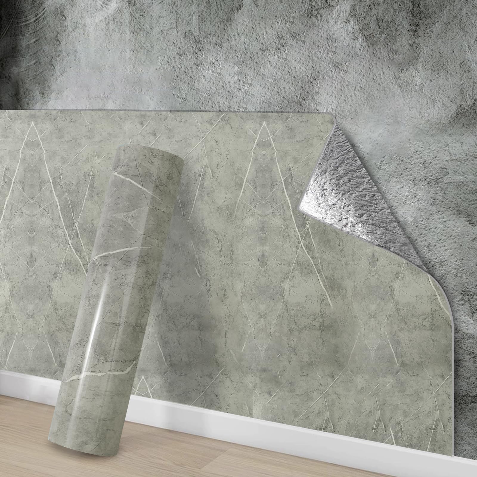 Tarwanear Tile Stickers Marble 5 Roll 3mx40cm Waterproof Oil Proof Self Adhesive Wall Tiles PVC Wall Stickers Grey Peel and Stick on for Kitchen Bathroom Home Decor — image 1