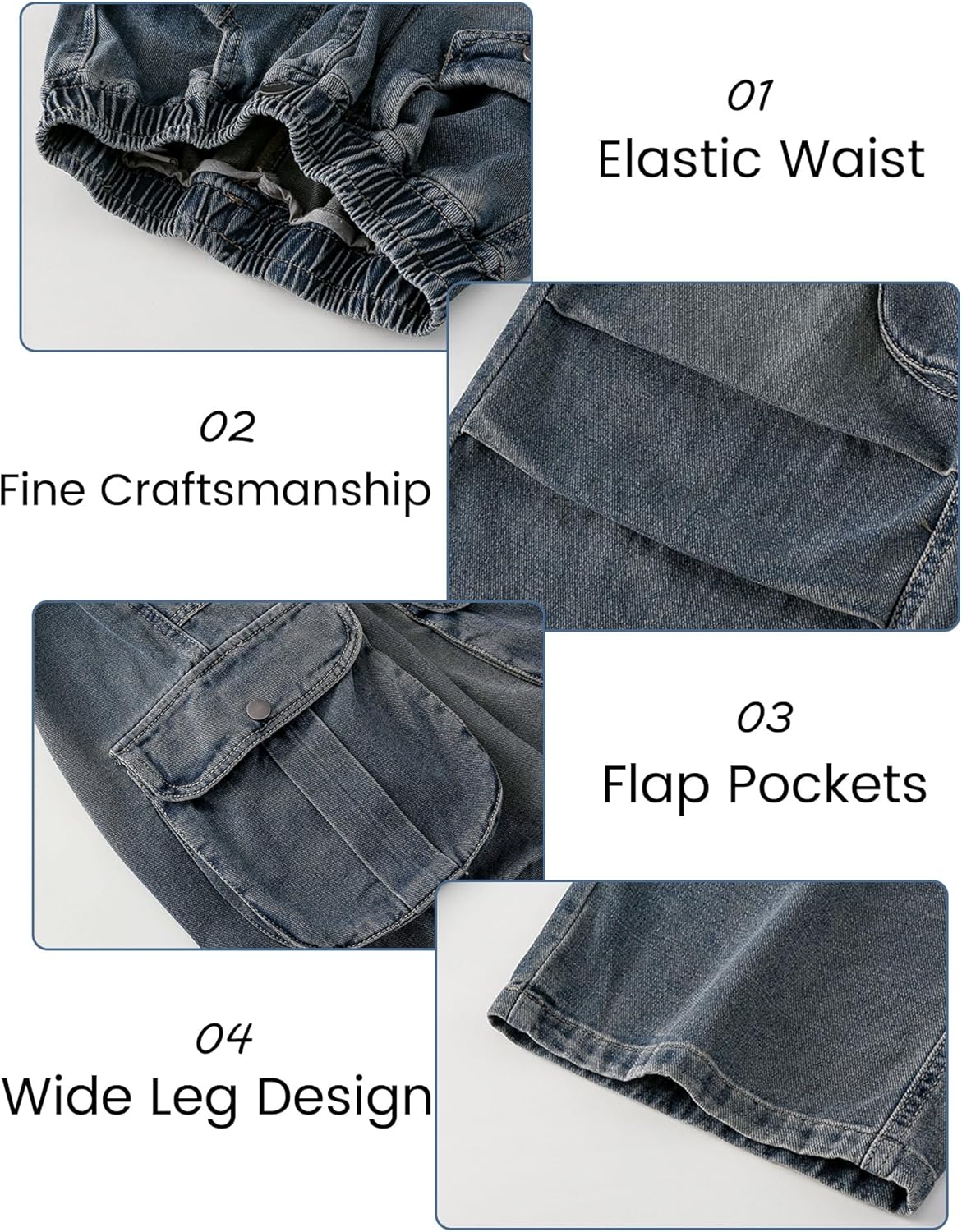 Happy Cherry Kids Girls Baggy Jeans Ripped Distressed Washed Casual Wide Leg High Waist Elastic Band Denim Pants - Image 5