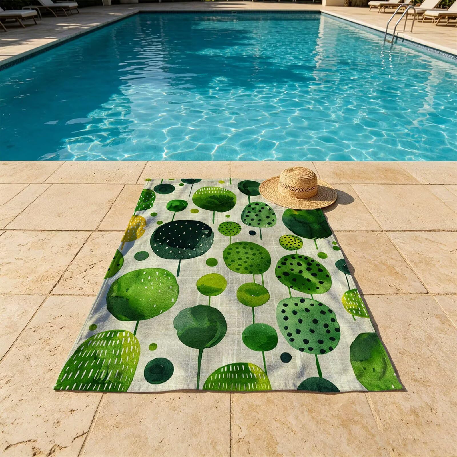 Toalla Playa Grande 160 x 220 Vacaciones Accesorios Viaje, Toalla Playa Verde Suave Cómodo Secado Rápido, Redondo Toallas Baño Grandes 220x160cm para Yoga Fitness Natación Sauna Baño Regalo XTLS-1038