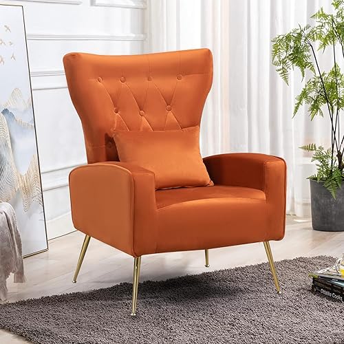 Sillas modernas para sala de estar, sillón de terciopelo con almohada lumbar, sillas de dormitorio con respaldo alto, silla de tocador, silla de