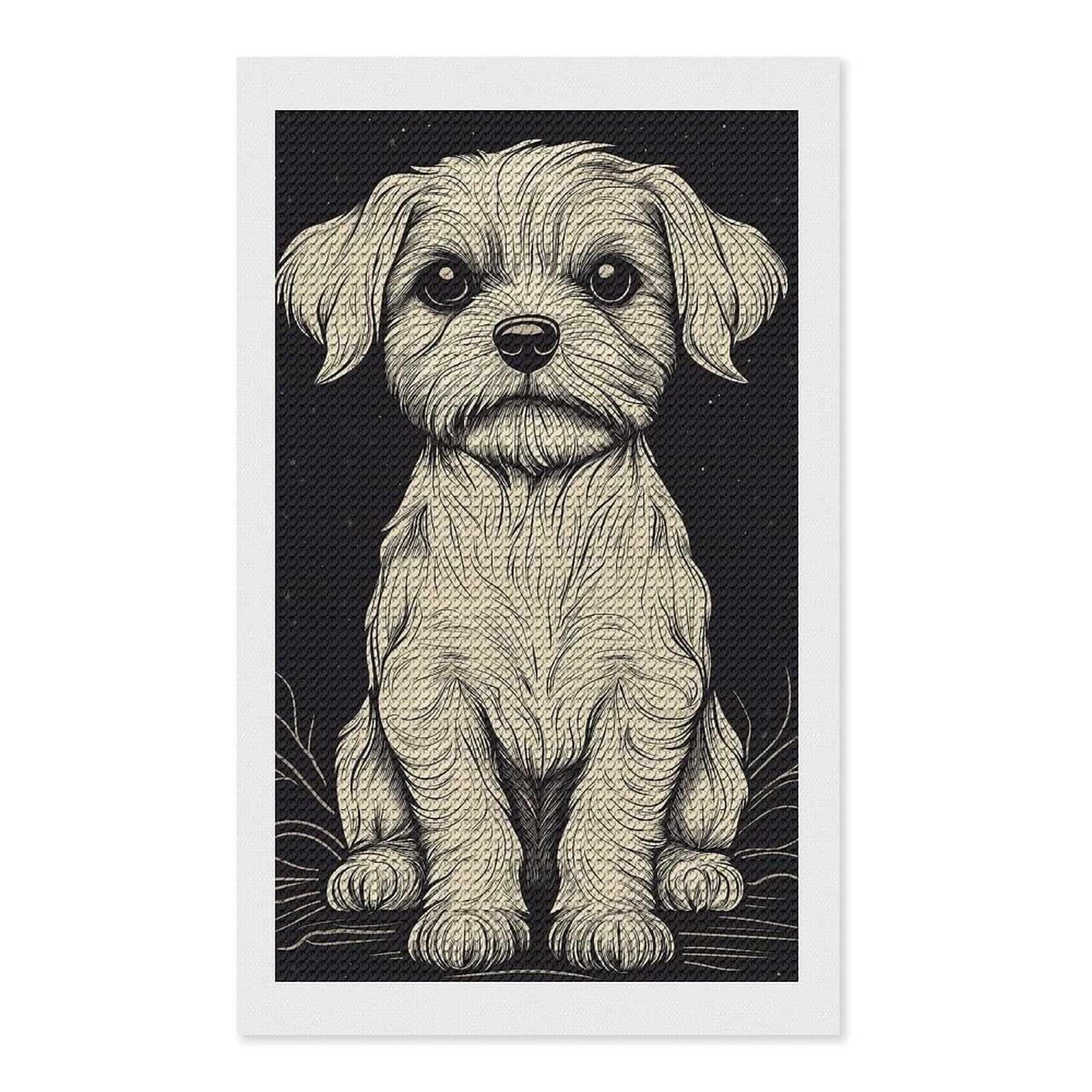 Junmoney Dog Illustration Diamond Painting Canvas Set 12"x20", Full Kit Included, Calming Craft to Unwind, Farmhouse Decor, Christmas Gift