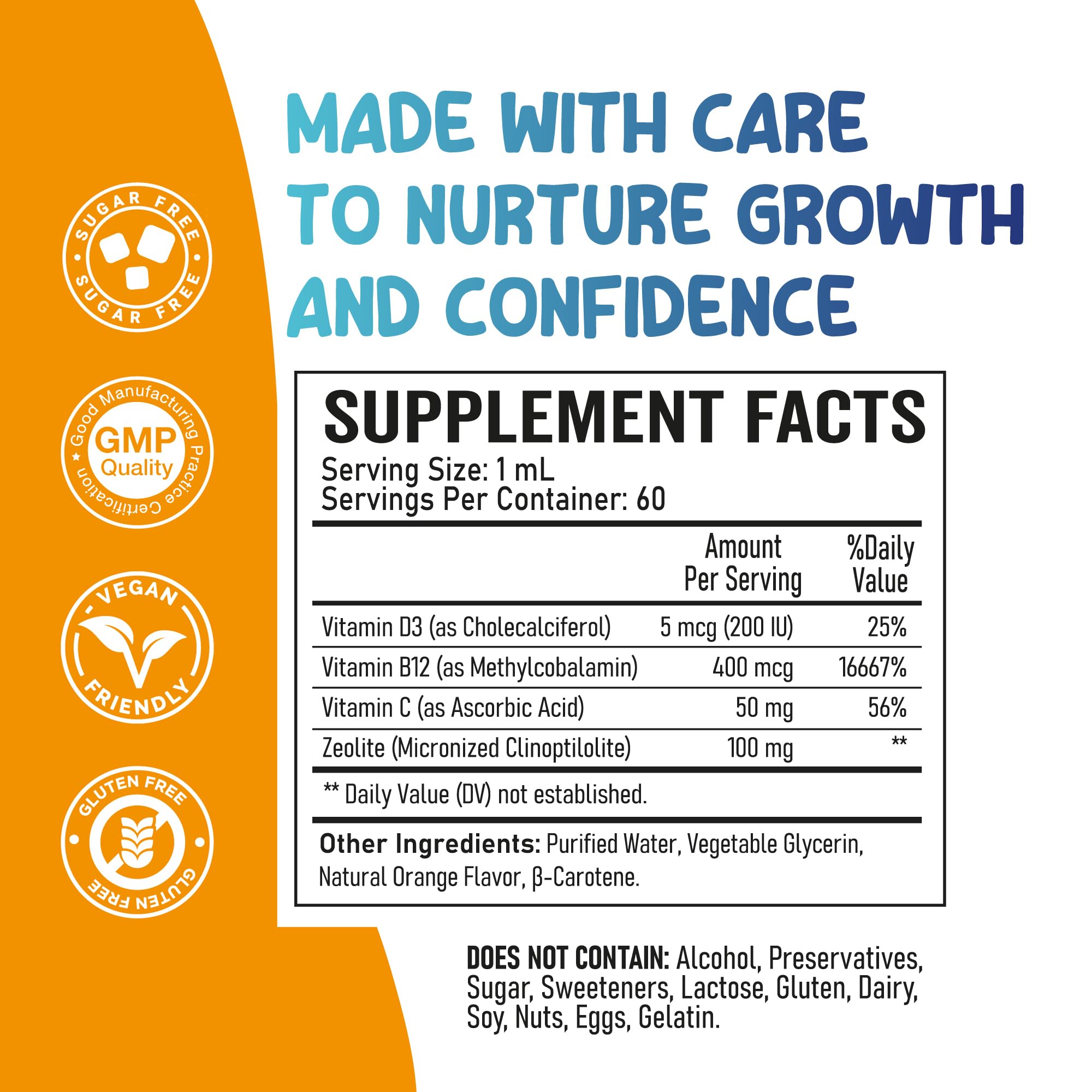 Speech Therapy Drops for Kids - Speech Support Supplement for Communication Delay Cognitive Function Language & Brain Development with Zeolite Vitamins B12 D3 C - Sugar Free Gluten-Free Vegan — Amazon image 7