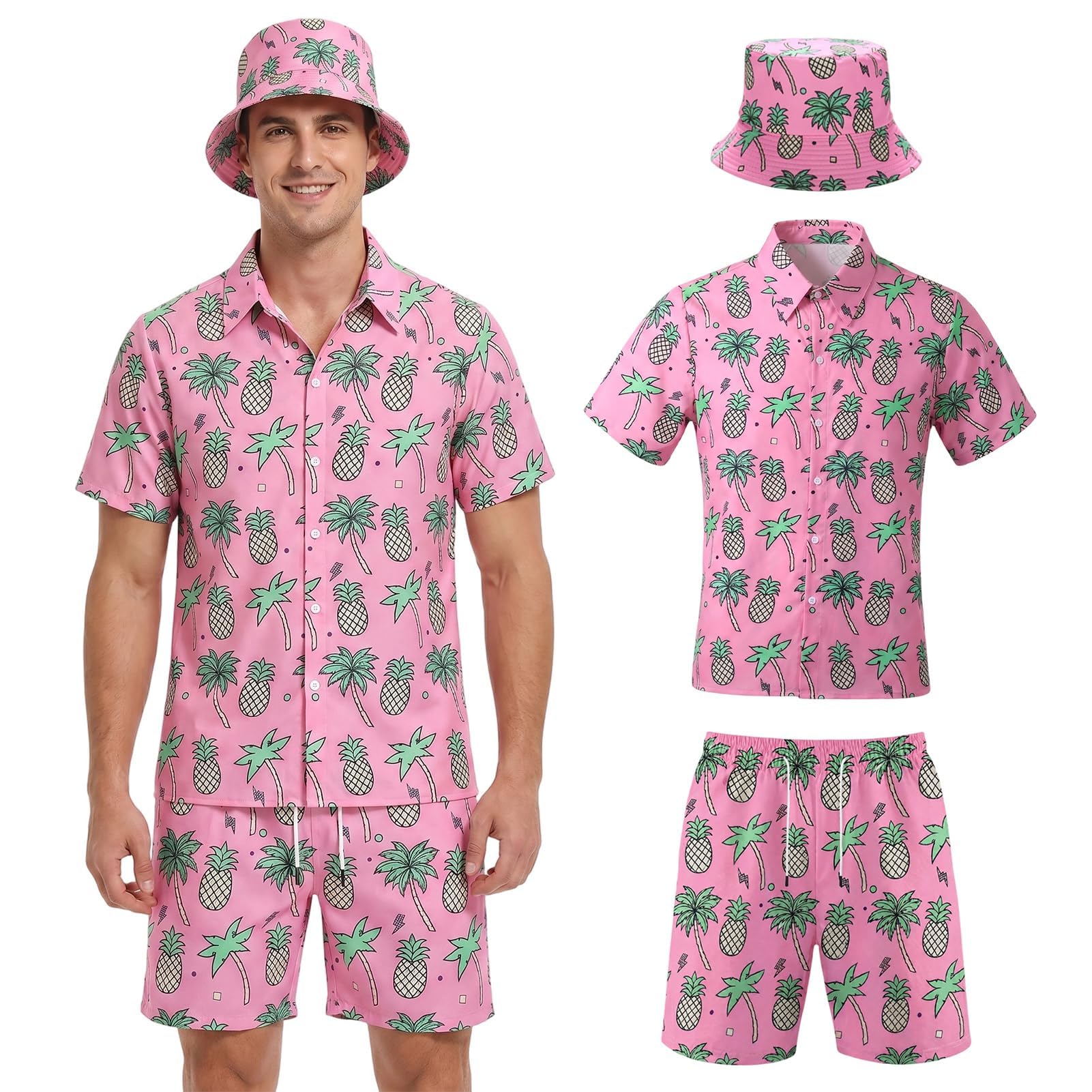 Conjunto de camisa hawaiana y pantalones cortos para hombre, camisas hawaianas para hombre, camisa hawaiana de verano, shiteshirts para interiores y exteriores, playa, vacaciones, talla S-3XL