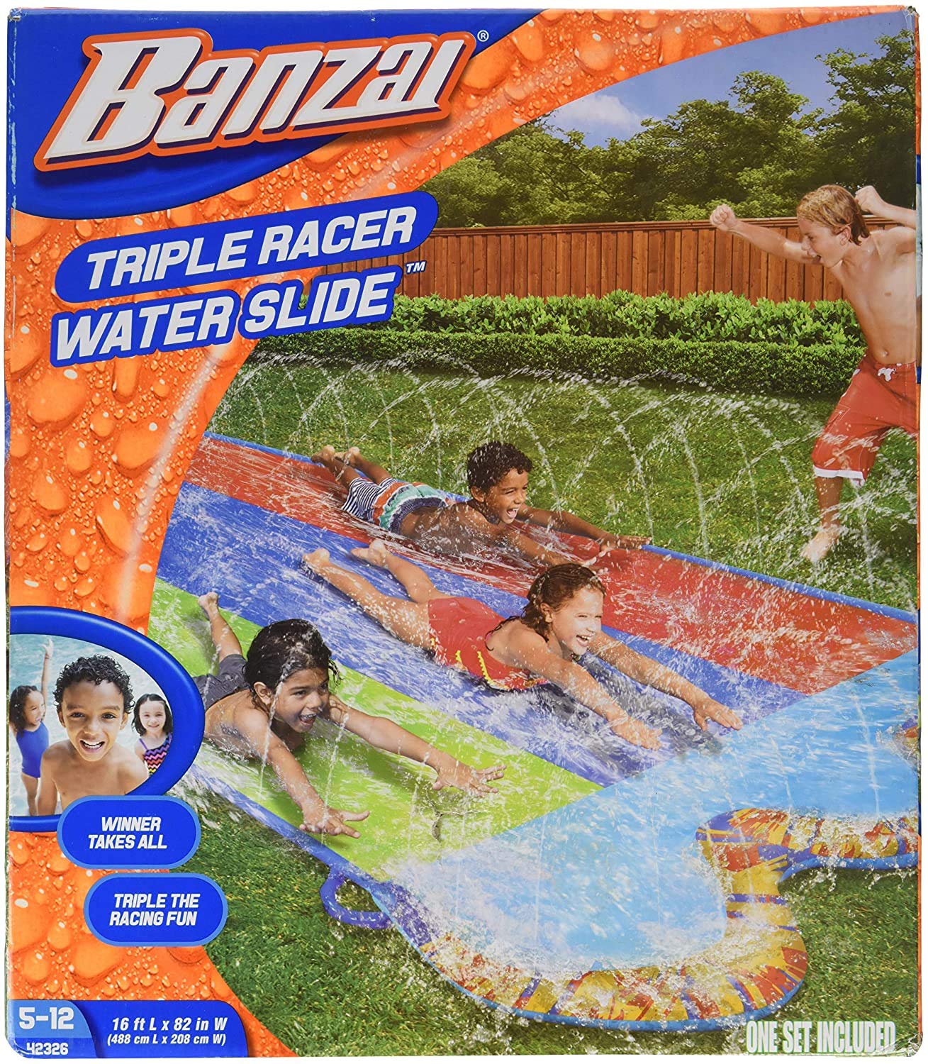 BANZAI Toboggan à eau triple Racer, longueur : 4,9 m, largeur : 208,3 cm, jouet gonflable pour jardin