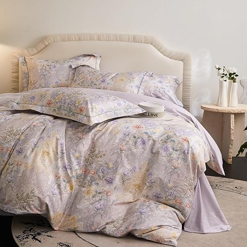 Miniatura 35 de Juego de funda de edredón floral tamaño individual, de algodón suave, 3 piezas, transpirable, con estampado de flores, estilo Shabby Chic, para B