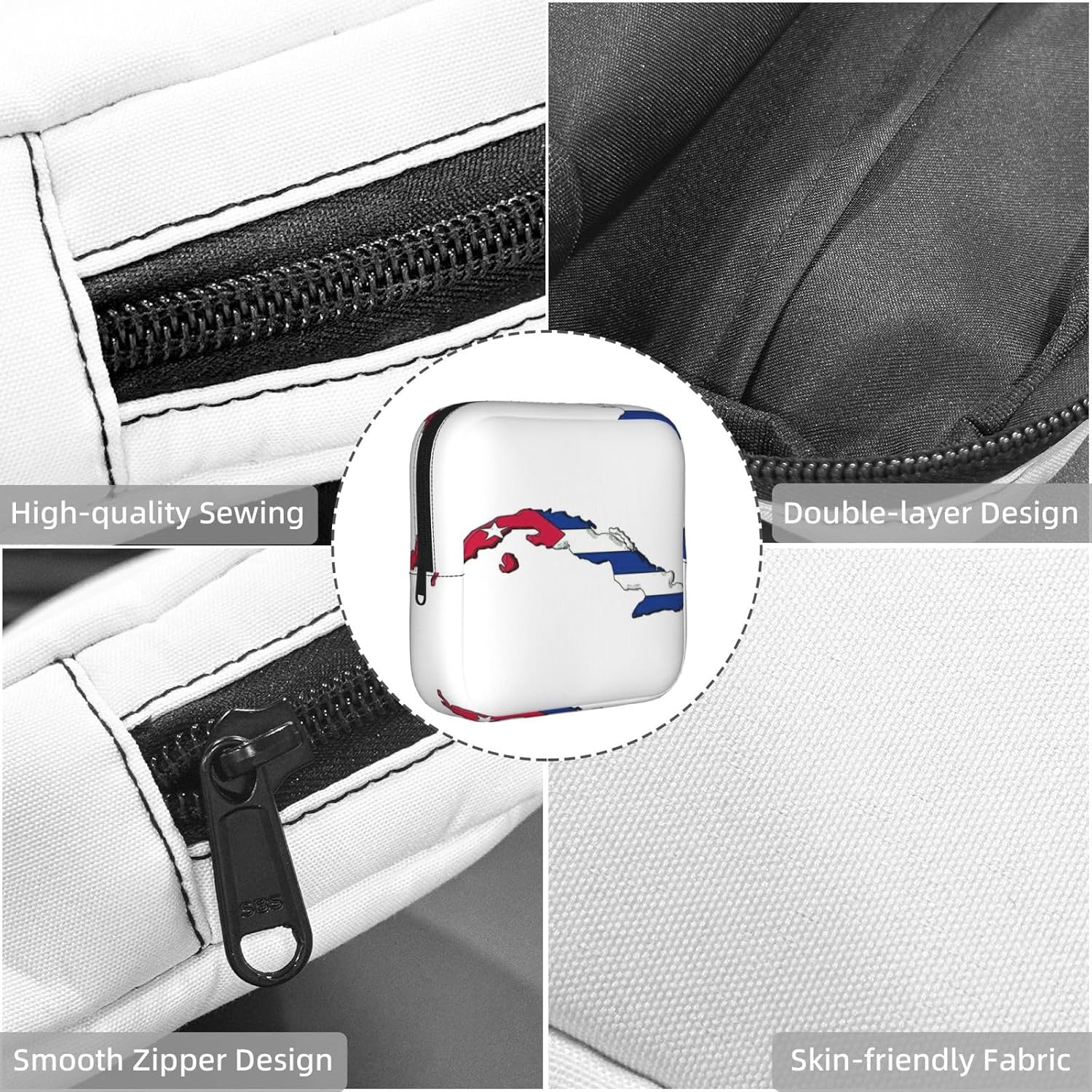 Cuban Flag Map Print Women Period Bag Sanitary Pouch Portable Pad Pouch Tampon Holder Small Zipper Pouch Storage Bag