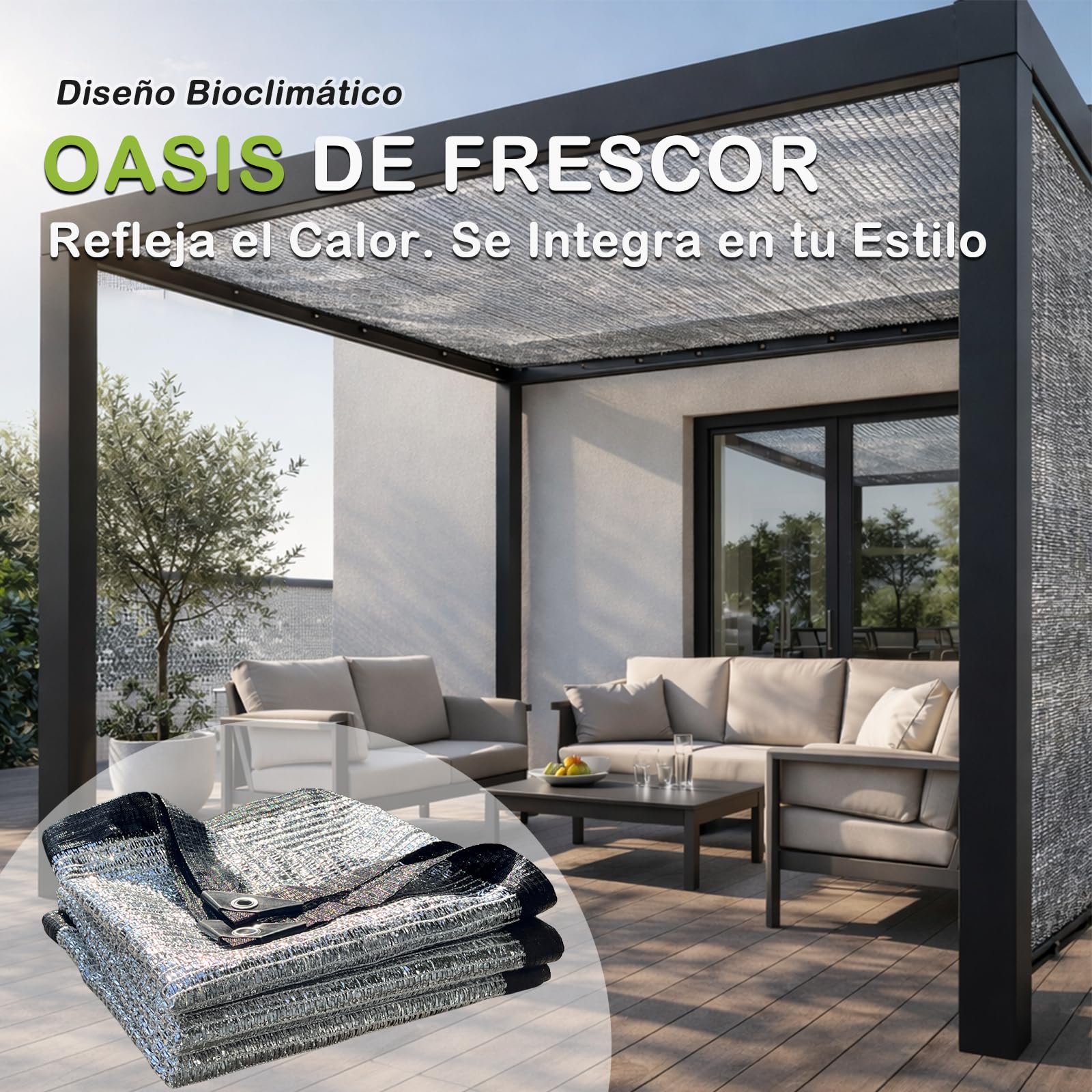 BeGrit 3x6M Tela de sombreo Reflectante Coche Termo-Reflectante 85% | Red de Protección Solar Anti-UV de Aluminio Malla de sombreo Aluminet Ojales de Aluminio para Perro Camping Caravana Huerto