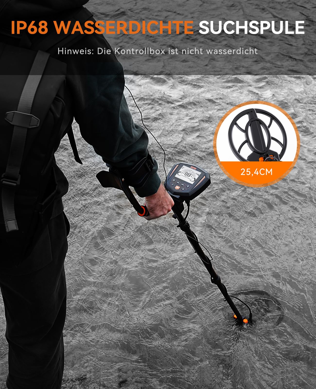 SUNPOW Metalldetektor Profi Set, IP68 Wasserdicht Spule, Identifiziert 9 Arten Von Metallen, Hohe Genauigkeit, 10 Zoll Detektionstiefe, 5 Modi, Starke Anti-Interferenz, Geeignet für Erwachsene Kinder