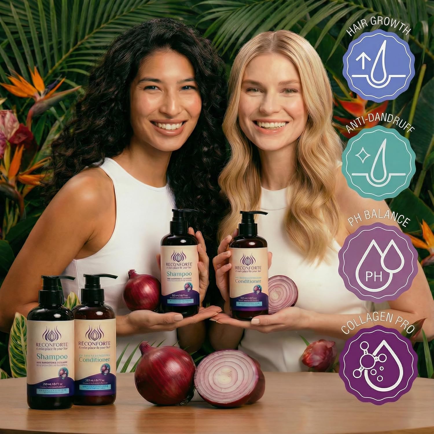 Onion Shampoo and Conditioner Set, 500ml / 16.9 fl oz Volumizing Formula for Fuller, Thicker-Looking Hair, Keratin Growth Formula, Paraben and Silicone Free, Suitable for All Hair Types