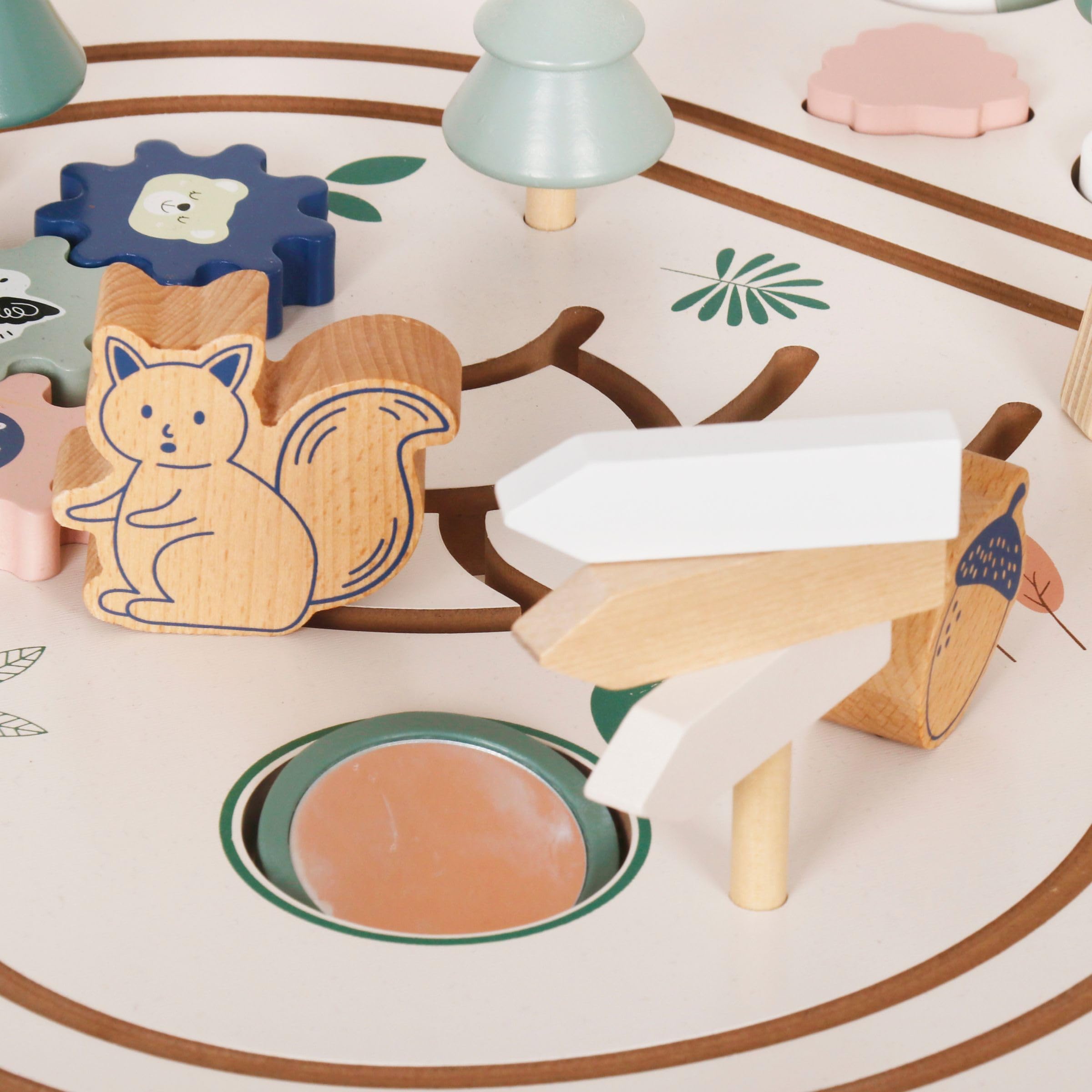 mamabrum Mesa Educativa de Madera 10 en 1 - Juguete Didáctico con Actividades Sensoriales para Niños +1 Año - Centro de Juegos con Engranajes, Laberinto y Tren - 81x52x64,5 cm