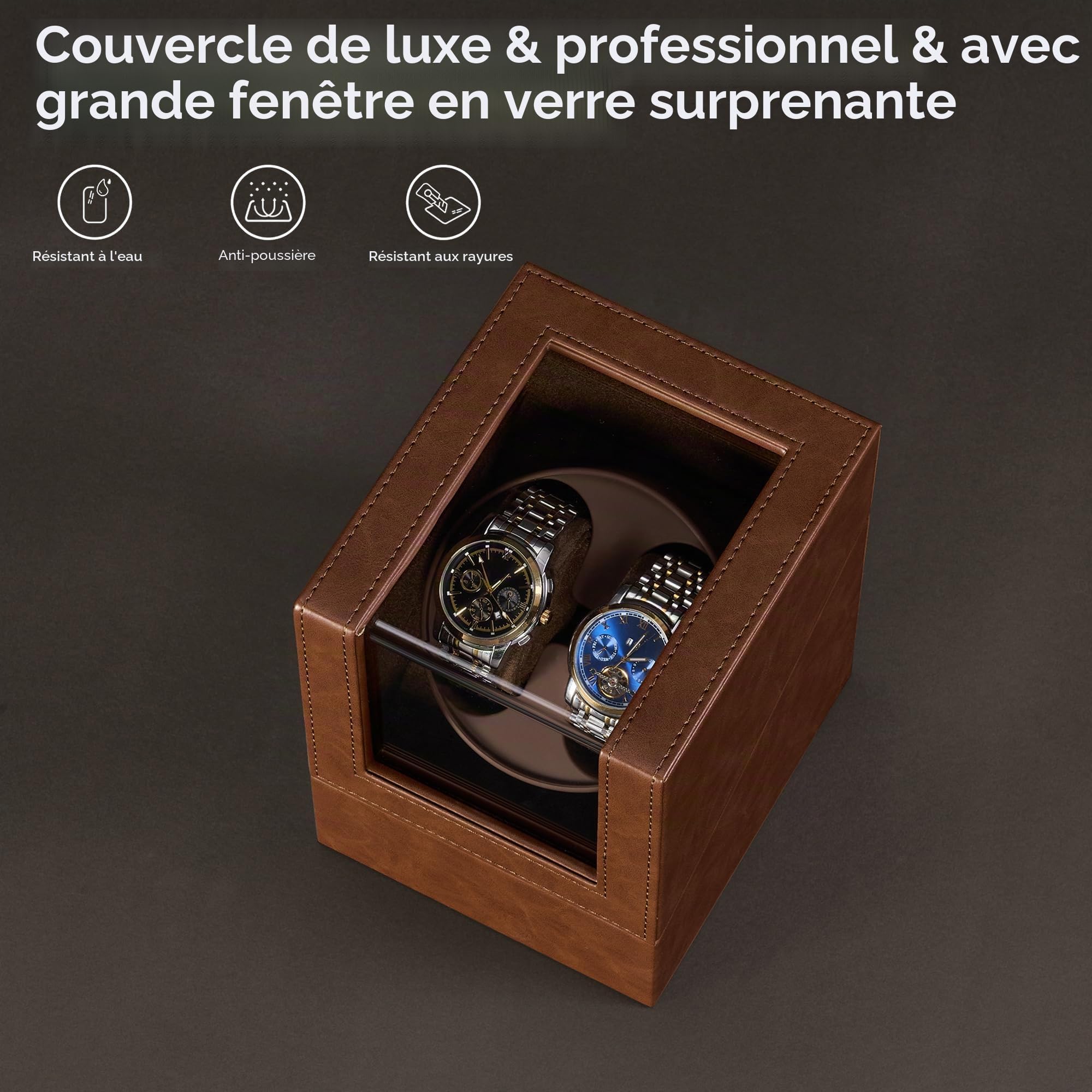 BEWISHOME Remontoir Montre Automatique, Double Remontoir avec éclairage LED 4 Modes, boîte Montre Automatique avec Moteur Japonais Silencieux, Adaptateur de Type C ou Alimentation par Piles, ESYQ02Z
