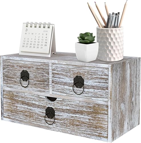 Miniatura 16 de Organizador de escritorio de madera con cajón, organizador de escritorio de madera blanca, caja de organización de almacenamiento en mesa para