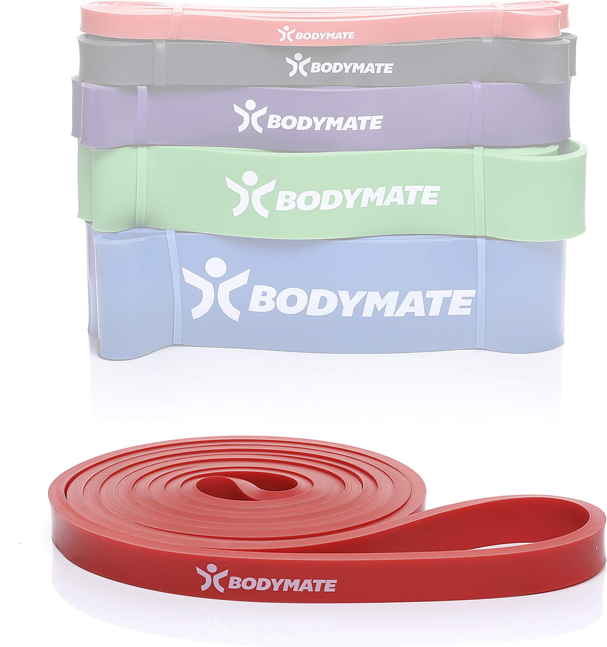 BODYMATE Premium Fitness Bands. 208cm elastic resistance band made from natural latex. Trains strength, endurance, coordination, flexibility. For beginners and professionals