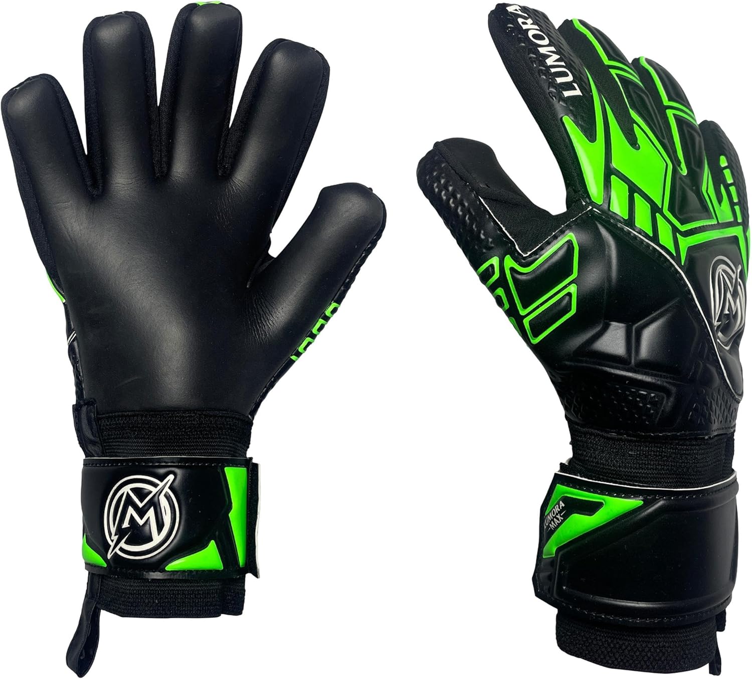 Pro Negative Cut Goalkeeper Gloves Finger Save Spines, German All-Weather Grip, 4mm Embossed Latex Backhand, Sizes 6-11