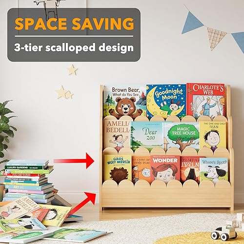 Miniatura 6 de SpaceAid Estantería festoneada de 3 niveles, estantería Montessori para niños pequeños, estante organizador de libros de madera, muebles de