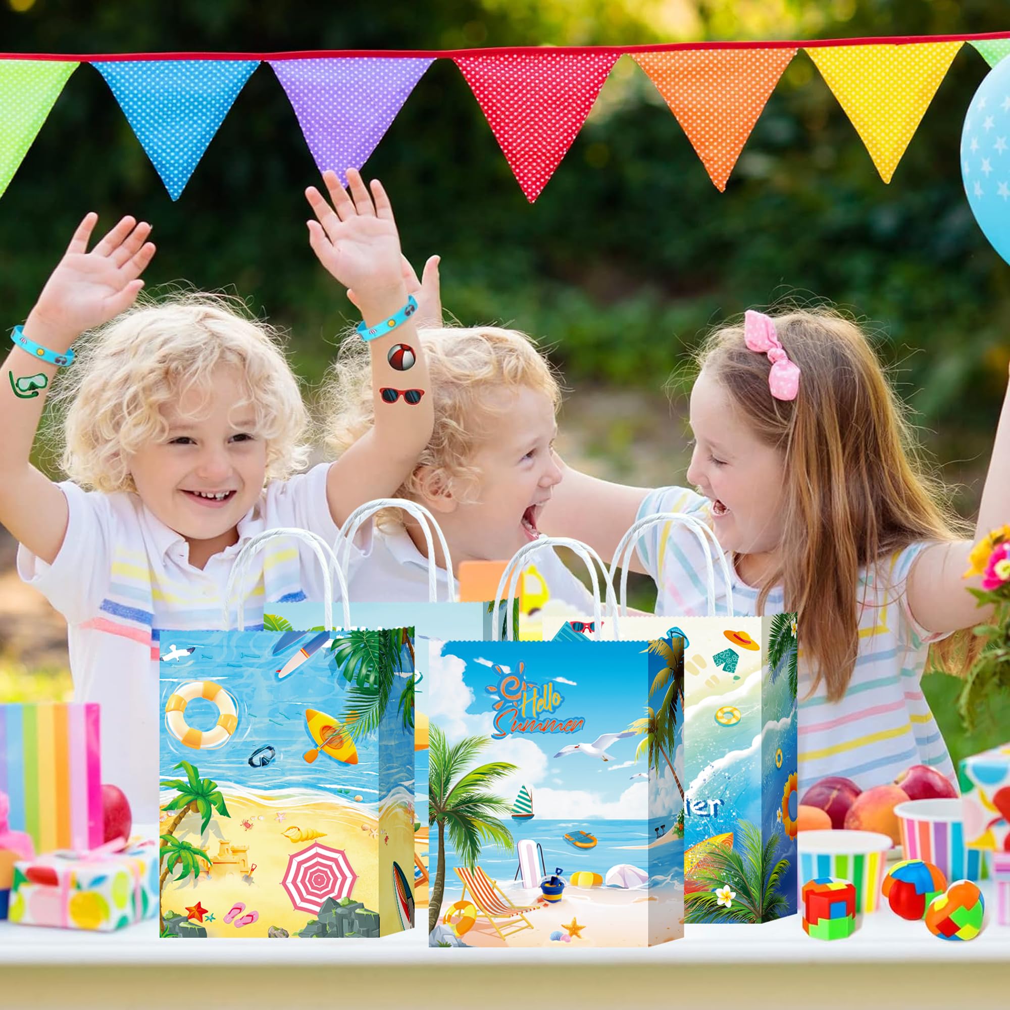24 Stück Strand-Papiertüten – Bunte Goodie Bags Für Sommerparty, Pool & Kindergeburtstag