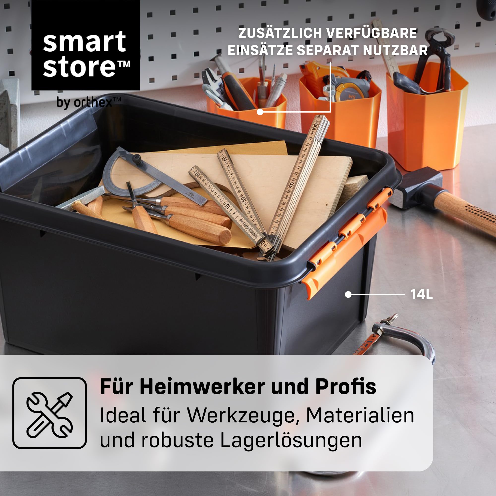 SmartStore Extrem robuste Kunststoff-Aufbewahrungsbox mit Deckel I 49 Liter I Für Garage, Regale, Umzug I 4er Set Stapelboxen mit Clipverschluss I Werkzeugaufbewahrung I BPA-frei I 59 x 39 x 34 cm