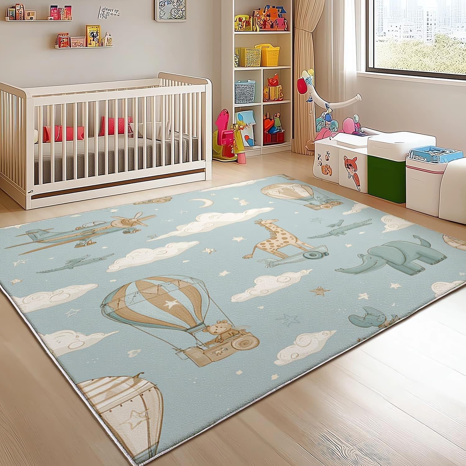 80x150 cm Alfombras Dormitorio Dibujos Animados Aventura Animales Sin Despren dimiento Moderna, Suave y Esponjosa Alfombra Azul Claro Antideslizante Lavable, ideal para salón, Dormitorio o pasillo