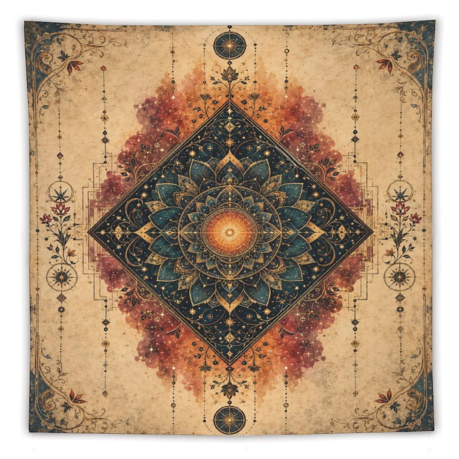 W7C8U2X3 Geometric Sun Diamond Wall Tapestry, Geometric Art Style, Backdrop