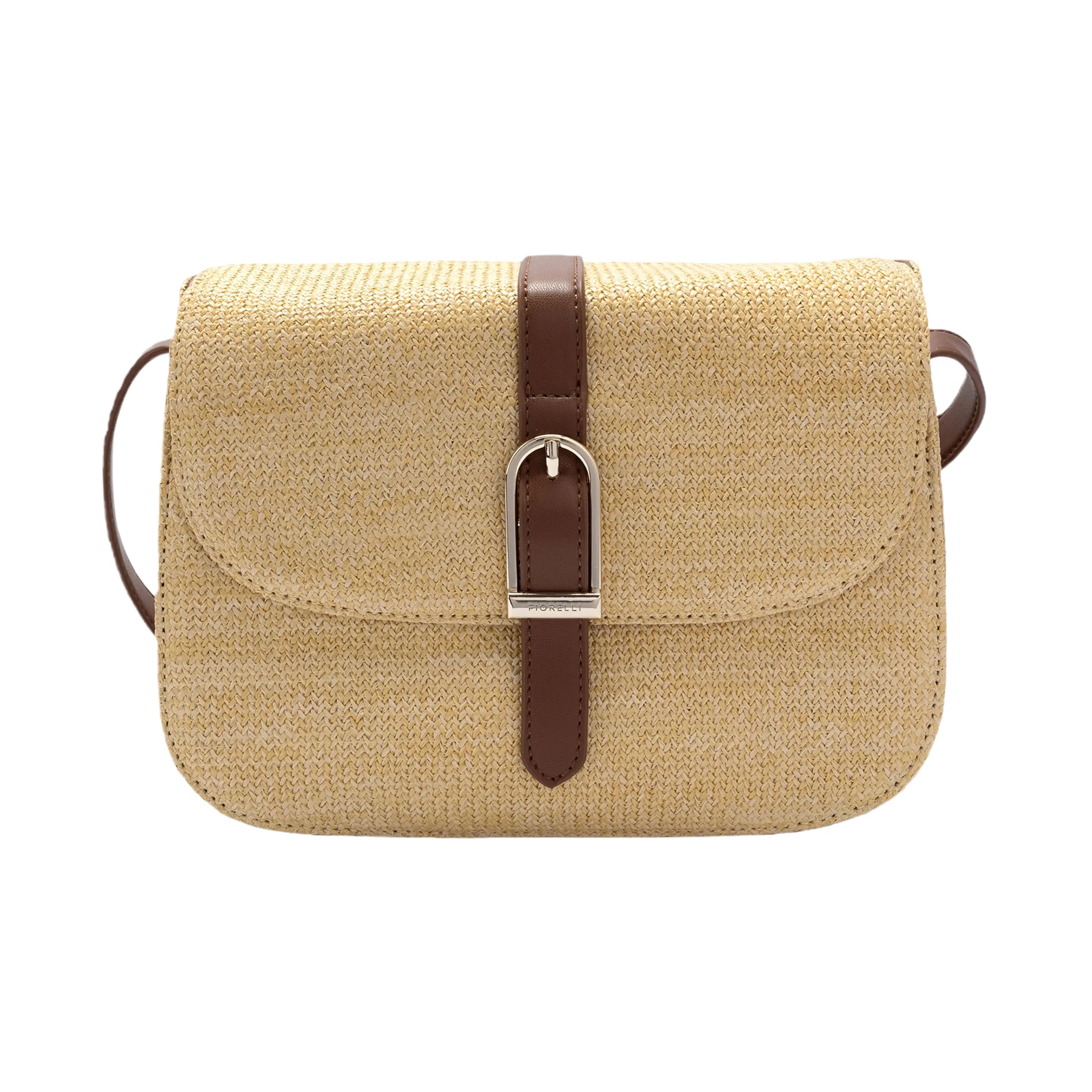 Fiorelli Women's Etta Flap Crossbody Bag, Stylish Shoulder Handbag with Adjustable Straps & Buckle Detailing, Straw & Teak Faux Leather