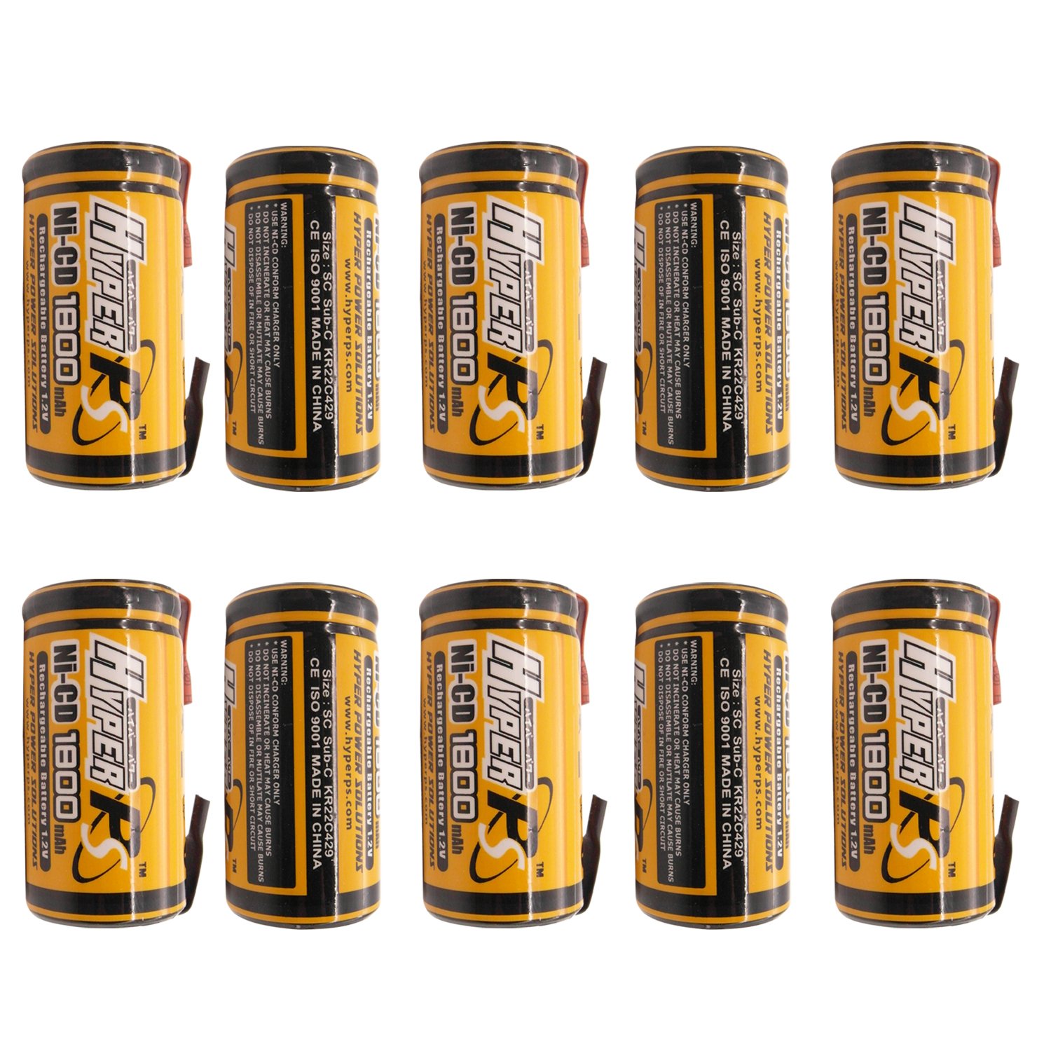 HyperPS 10 pcs 1.2V Sub C SubC 1800mAh NiCd Ni-Cd Rechargeable