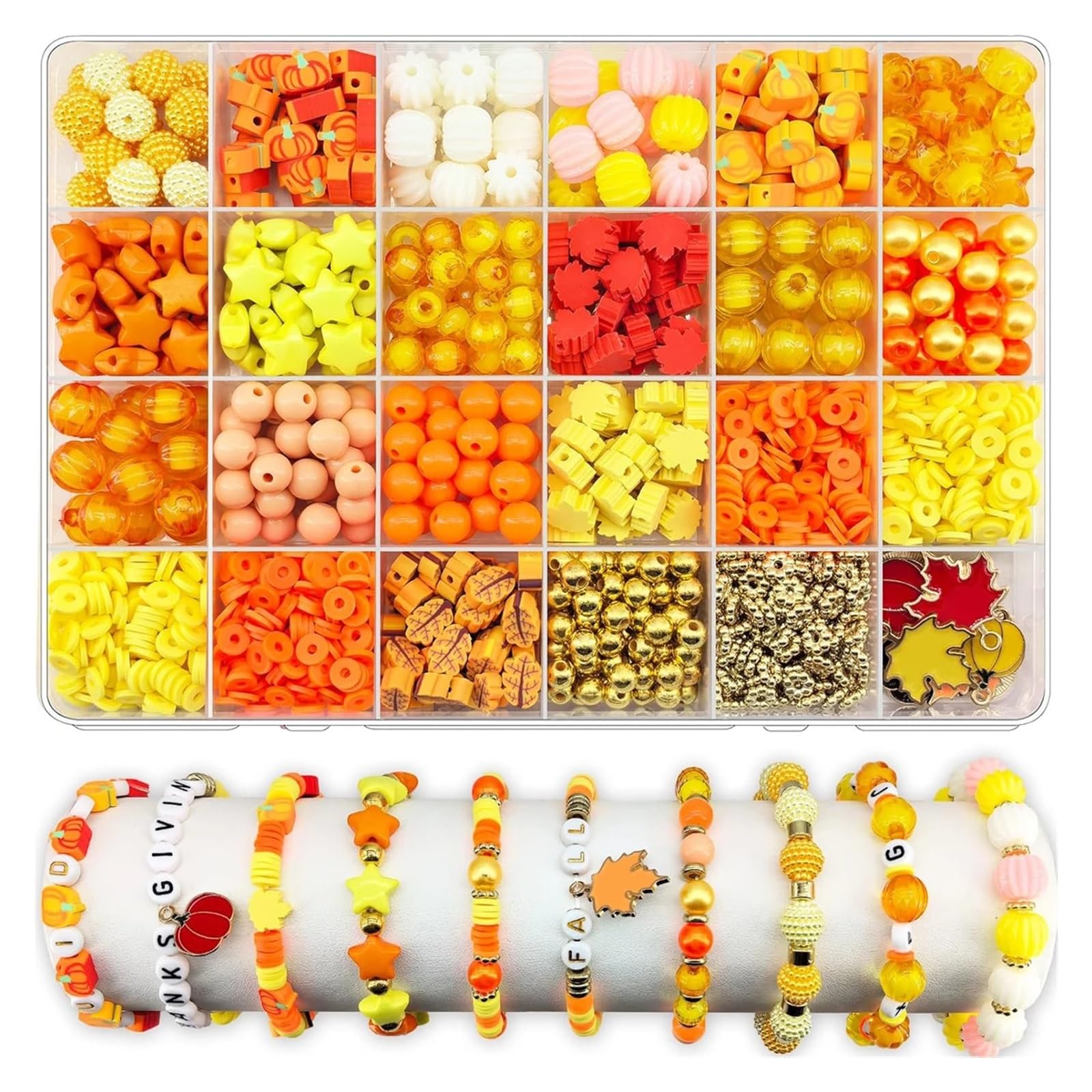 Ayztantine Kit de 1470 perles en argile, motif feuille d'érable et citrouille, for bracelets, boucles d'oreilles, colliers, loisirs créatifs Kit Fabrication Bracelet