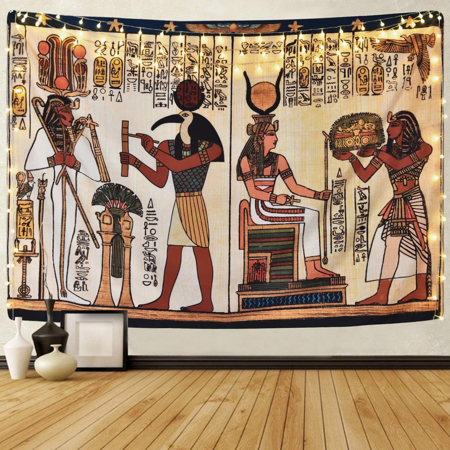 Likiyol Sevenstars Egyptian Tapestry Ancient Egypt Mythology Tapestry Egyptian Gods Pharaohs Hieroglyphic Carvings Tapestries for Room