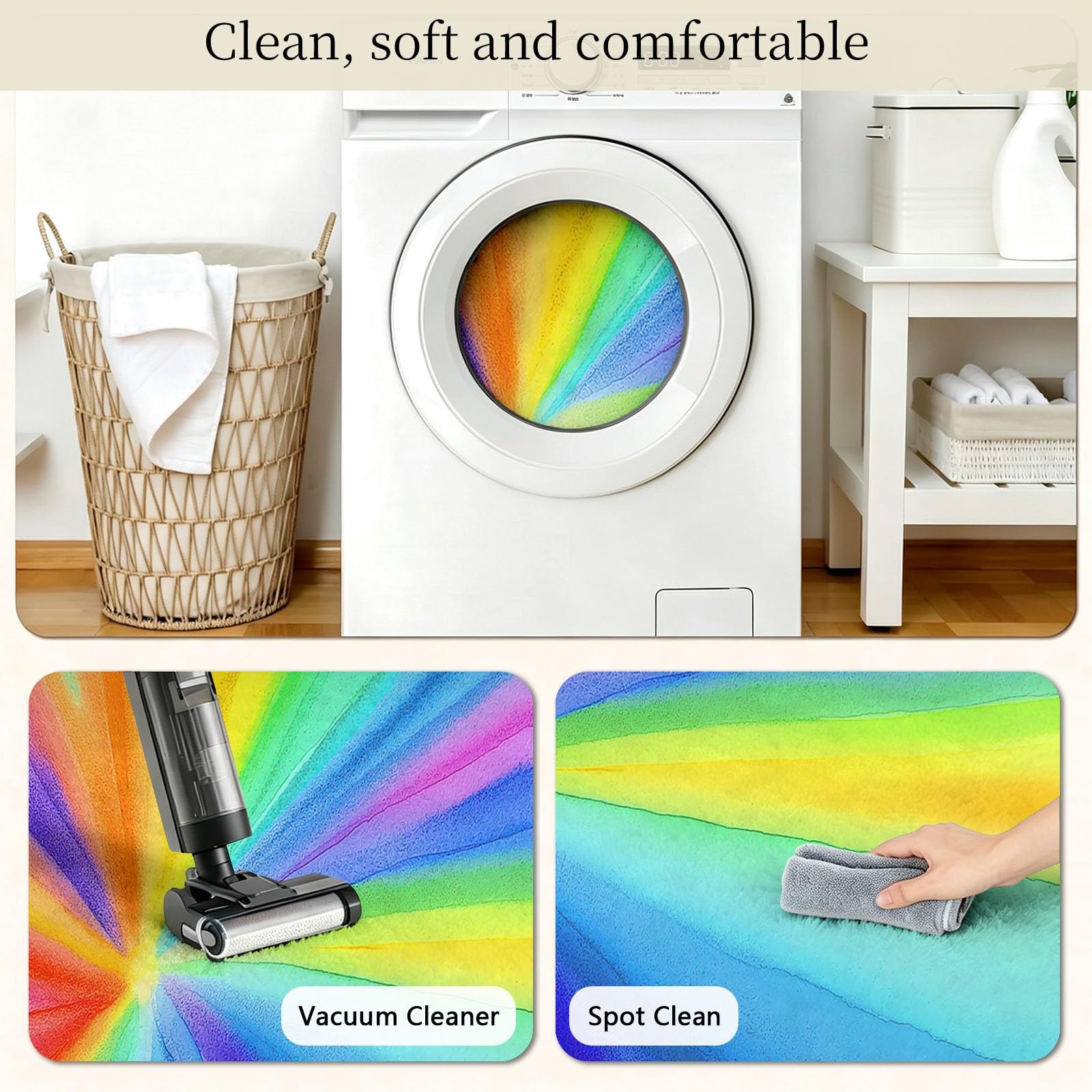 Tapis Rond Lavable en Machine pour Enfants 160 cm, Poils Doux et Facile à Entretenir Arc‑En‑Ciel Interieur Chambre à Coucher Salon Bureau Tapis Antidérapant Couleurs Résistantes Rayons Solaires
