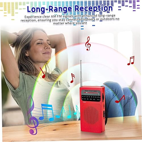 Miniatura 6 de Radio FM portátil AM Recepción de largo alcance, radio transistor a pilas con altavoz auriculares, emergencia compacta para uso en interiores y