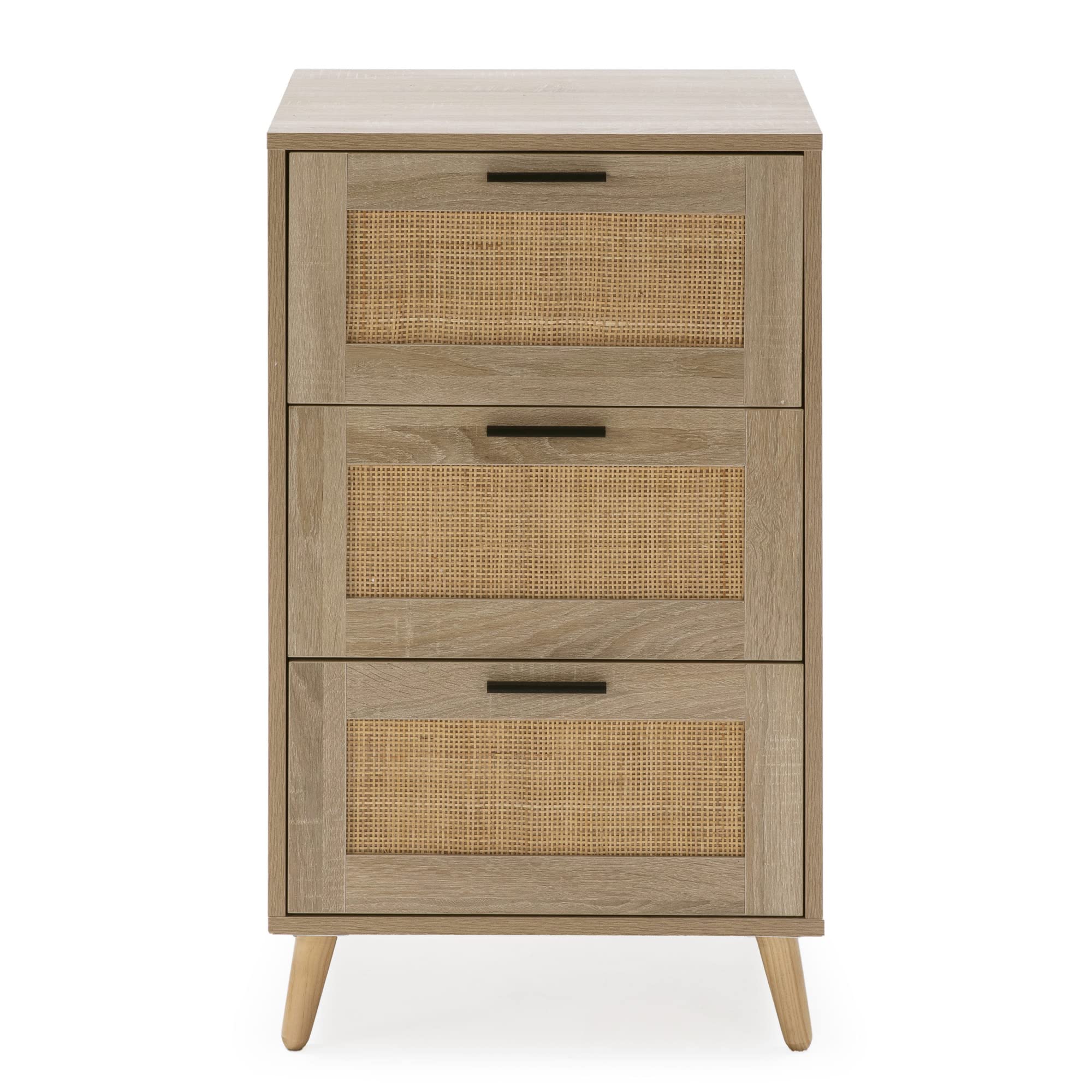 HOMN LIVING Sinfonier de Noche Dalia 3 cajones Color Roble, guías metálicas, 48 cm (Ancho) 48 cm (Profundo) 80 cm (Altura)