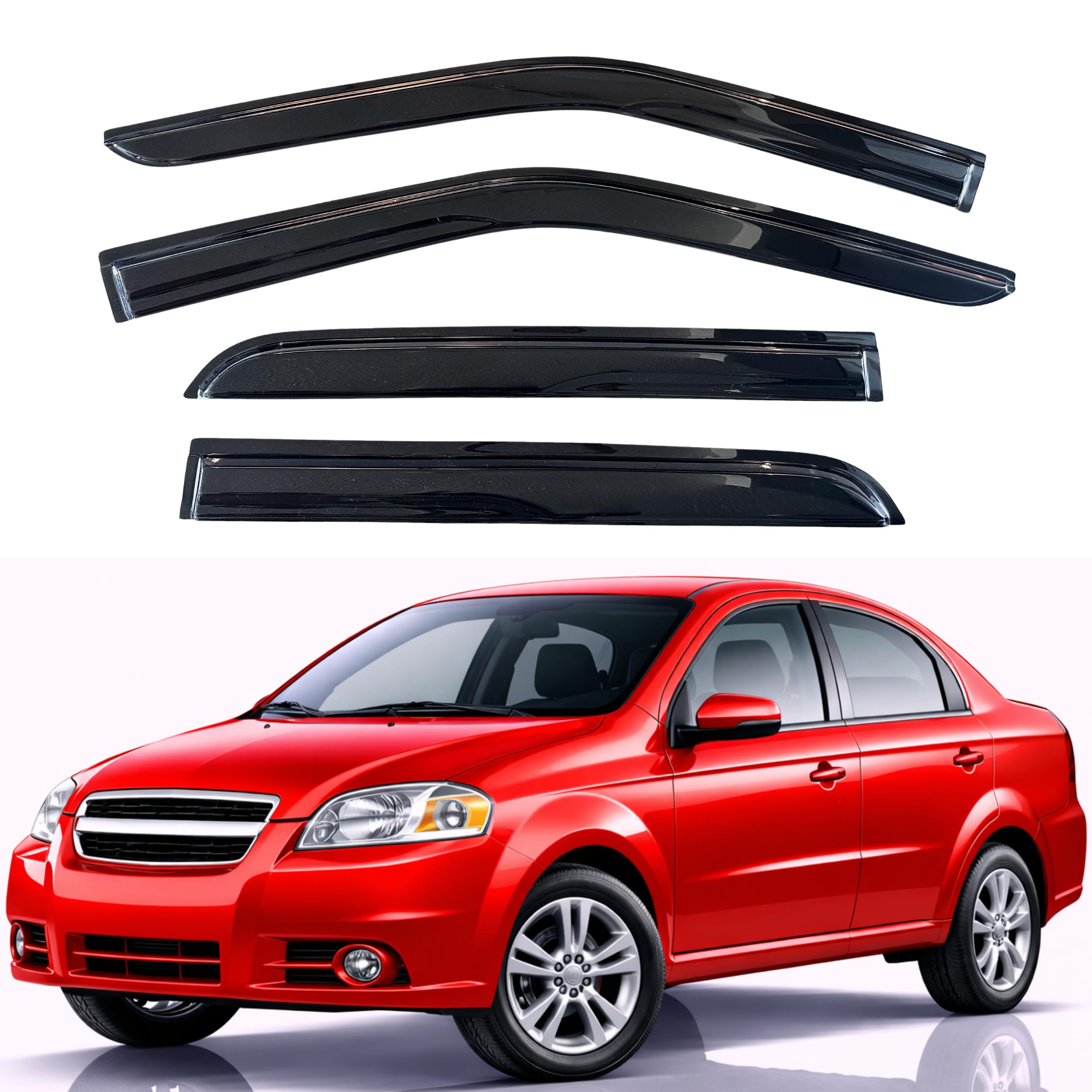 KPY Rain Guards Fit for 2007-2010 Chevrolet/Chevy Aveo, Out-Channel Window Visors Vent Wind Deflectors 4PC, Car Accessories for 07-10 Aveo (Excludes Hatchback)