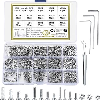 600 Pcs M2/M2.5/M3 Countersunk Head Flat Head Socket Cap Hexagonal Machine Screws Bolts Nuts, Stainless Steel Hexagonal Countersunk Bolts and Nuts Assortment Kit, with 3 Pcs Hex Wrenches