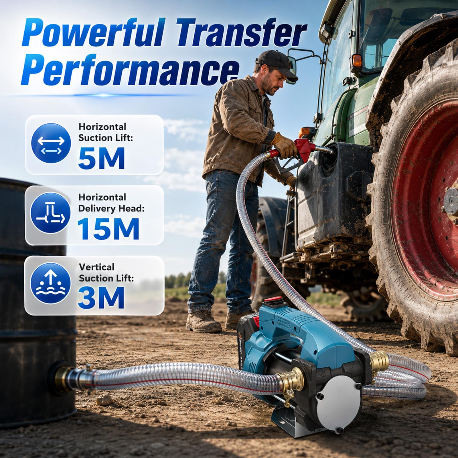 Akku Dieselpumpe 40L/min (Mit Akku), Kabellose Elektrische Diesel Transfer Pumpe mit Auto Shut-Off, Selbstansaugende Heizölpumpe für Traktor, Boot, Landwirtschaft, für Diesel, Kerosin