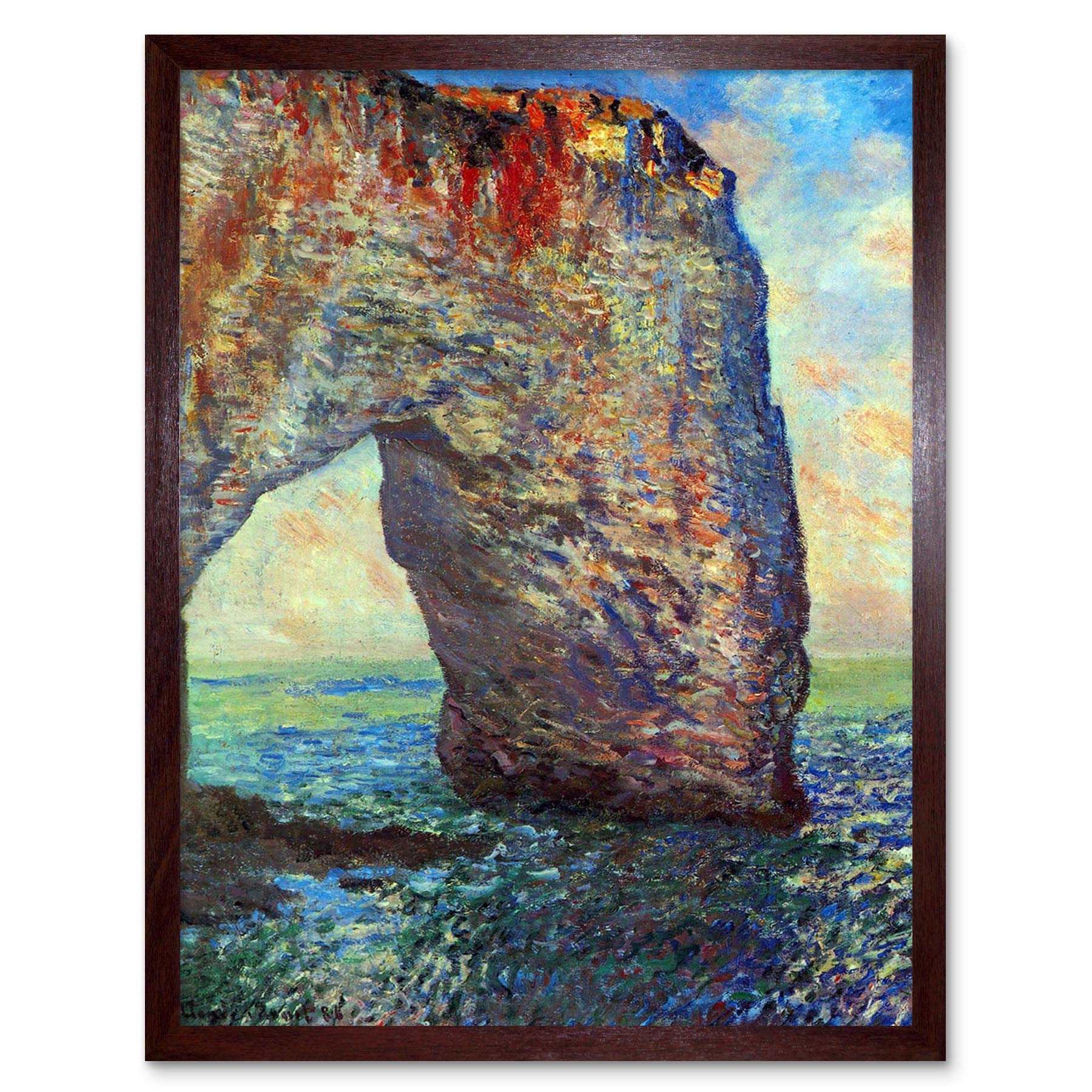 Wee Blue Coo Claude Monet Rocky Cliffs Of Étretat (La Porte Man) Old Painting Art Print Framed Poster Wall Decor 12X16 Inch
