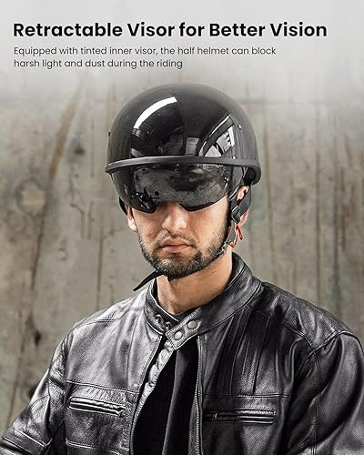 Miniatura 3 de ILM - Casco de motocicleta con protector solar, correa de liberación rápida, media cara, apto para crucero, scooter, DOT aprobado 883V